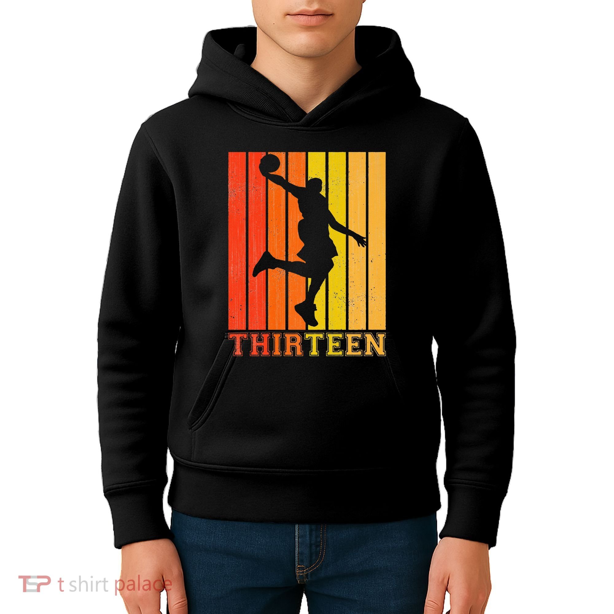 Happy 13th Birthday Decorations For Basketball Players Kids Hoodie