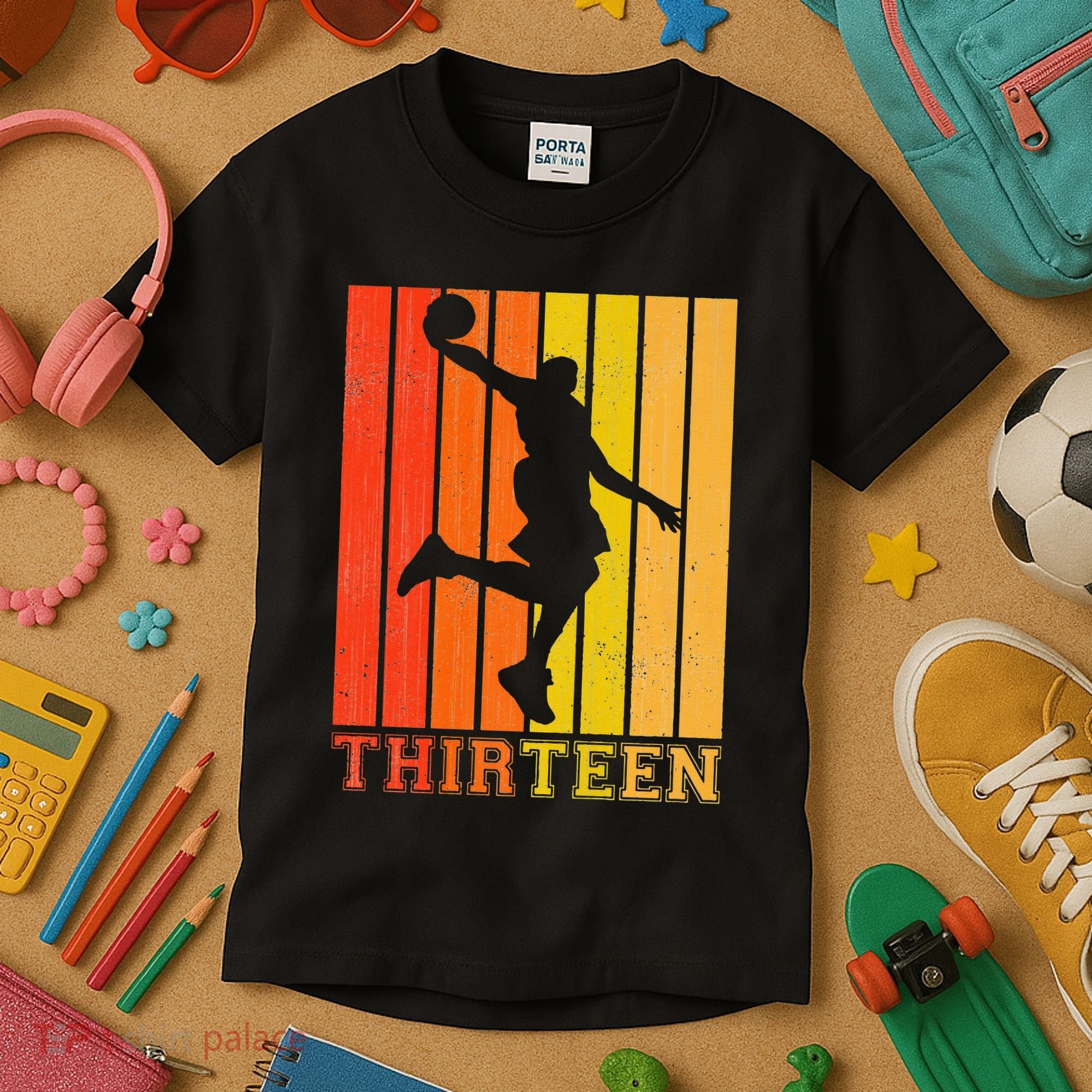 Happy 13th Birthday Decorations For Basketball Players Kids T-Shirt