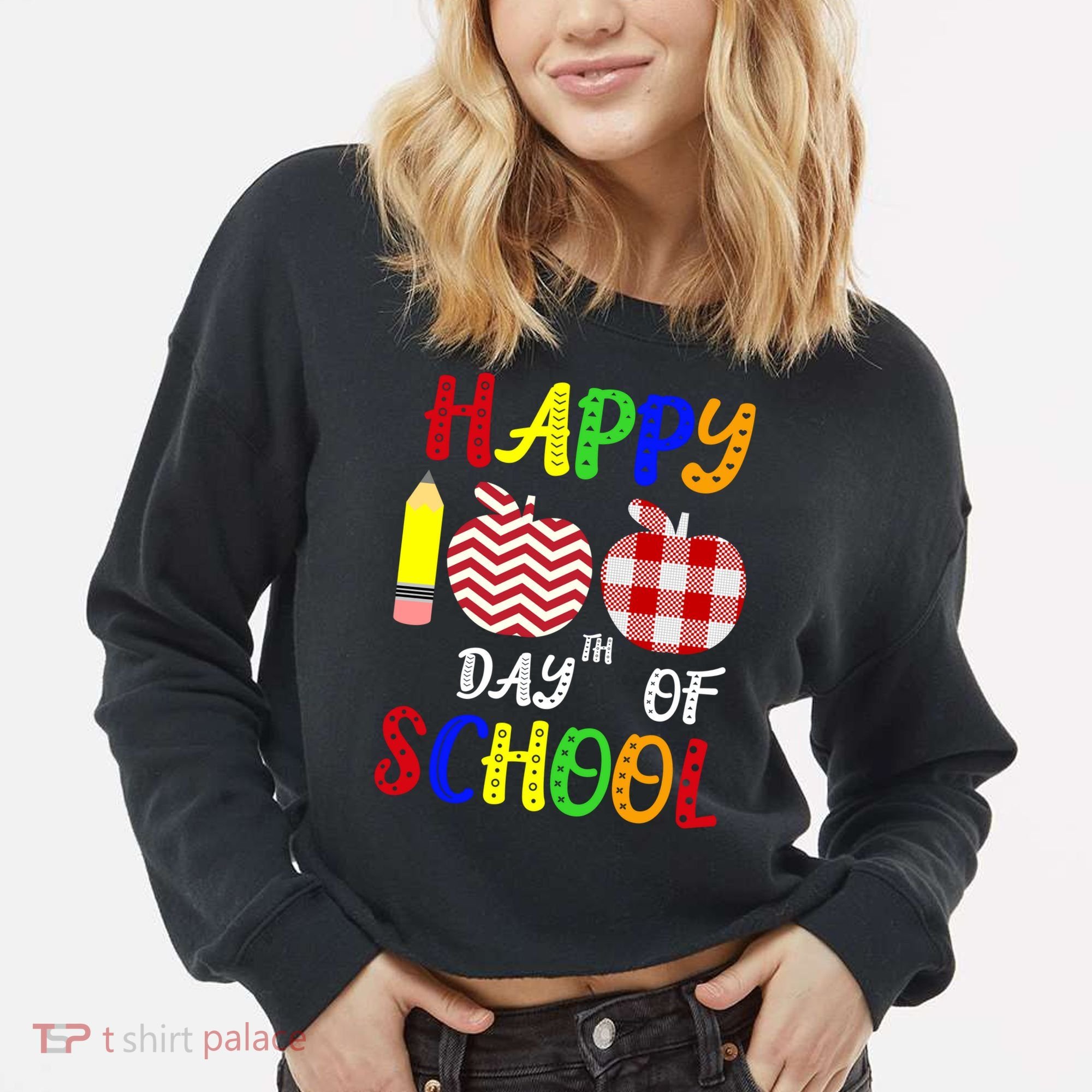 Happy 100th Day Of School Cropped Pullover Crew