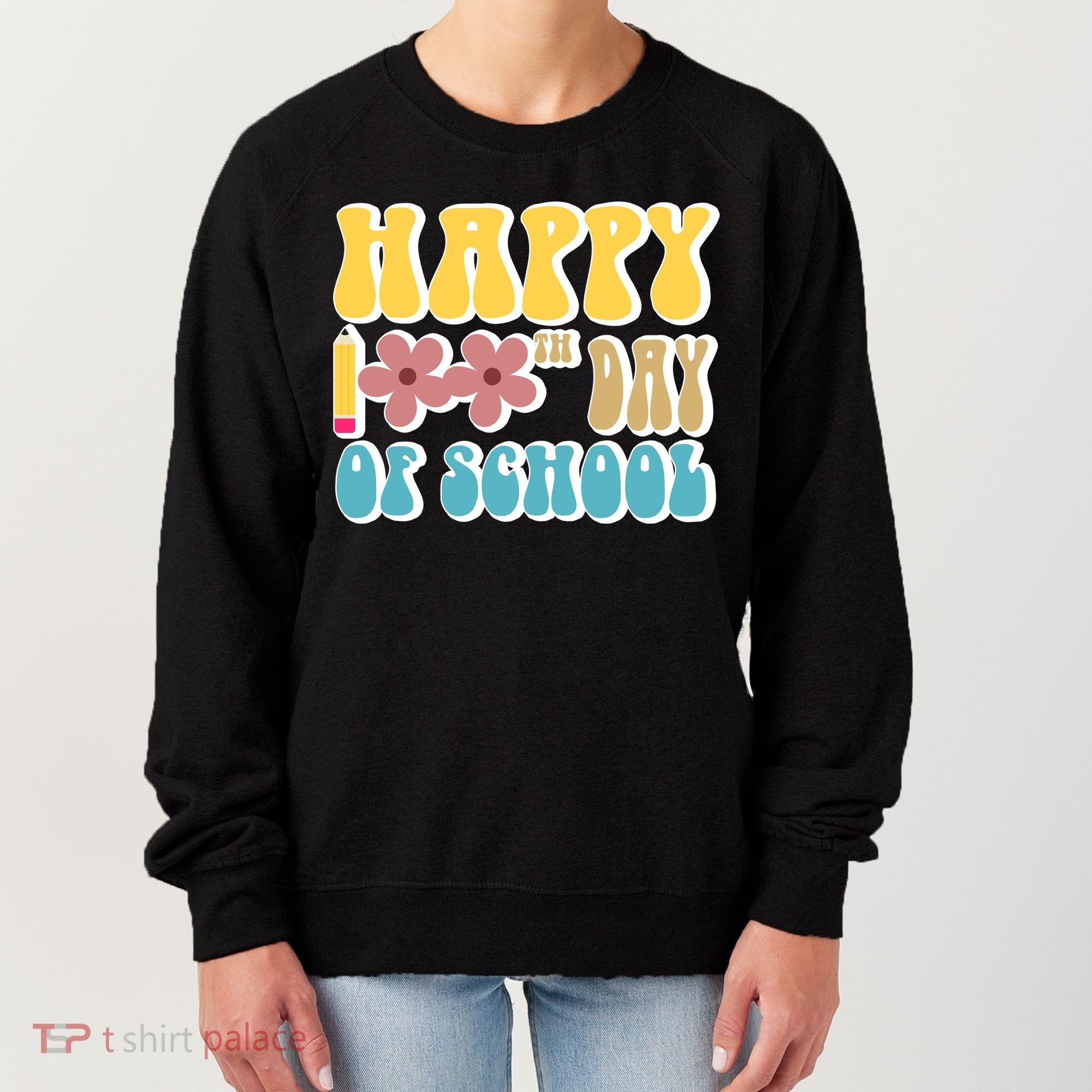 Happy 100th Day Of School Cute Retro Flower Women's Sweatshirt