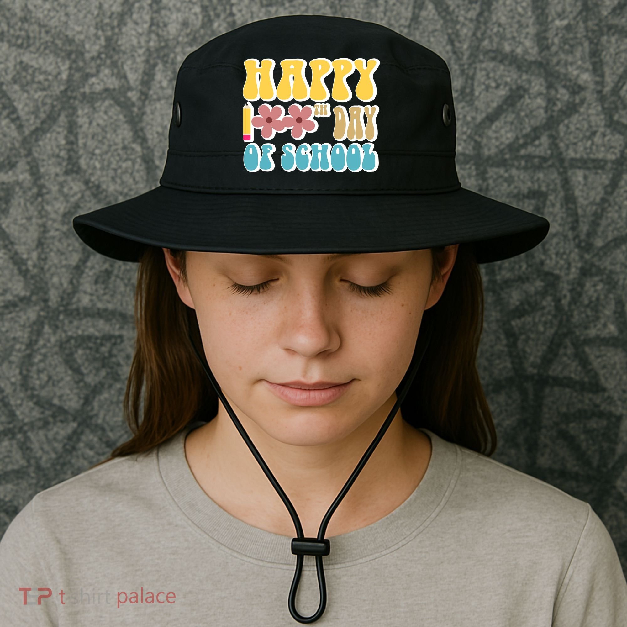 Happy 100th Day Of School Cute Retro Flower Bucket Hat