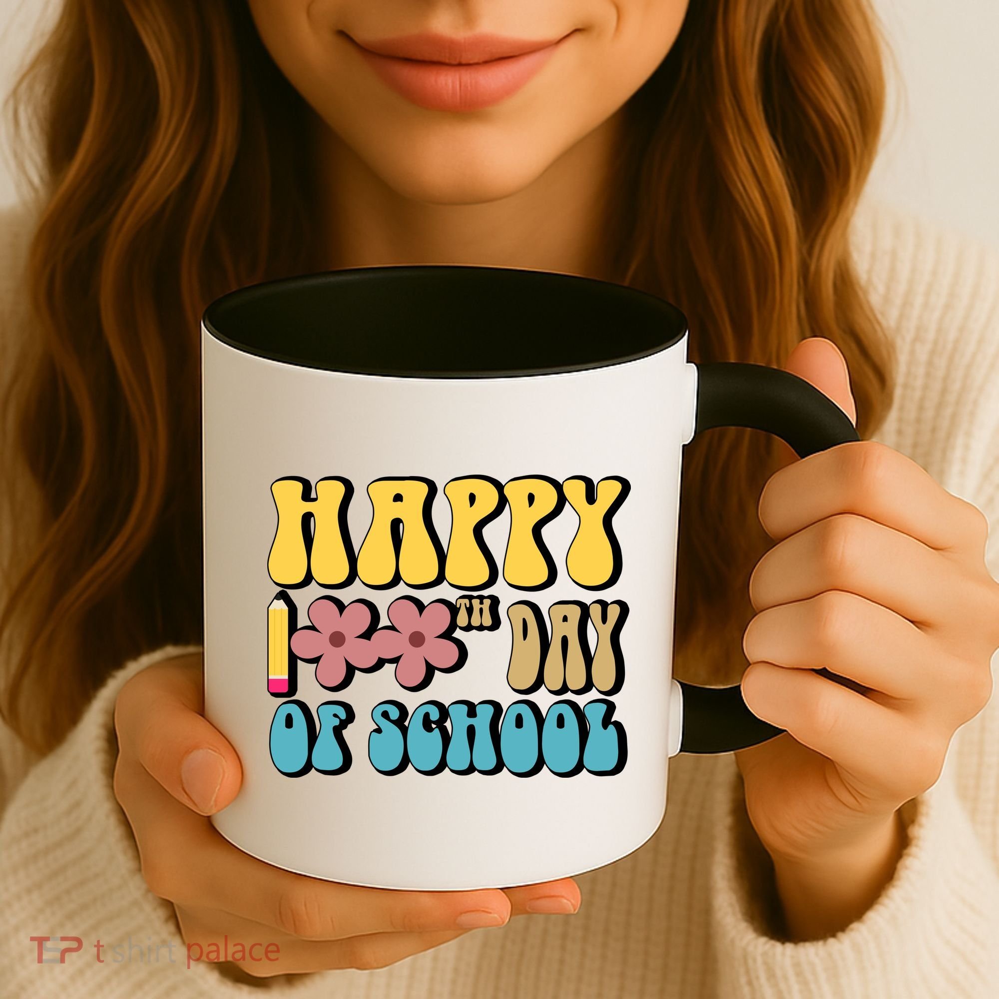 Happy 100th Day Of School Cute Retro Flower Coffee Mug