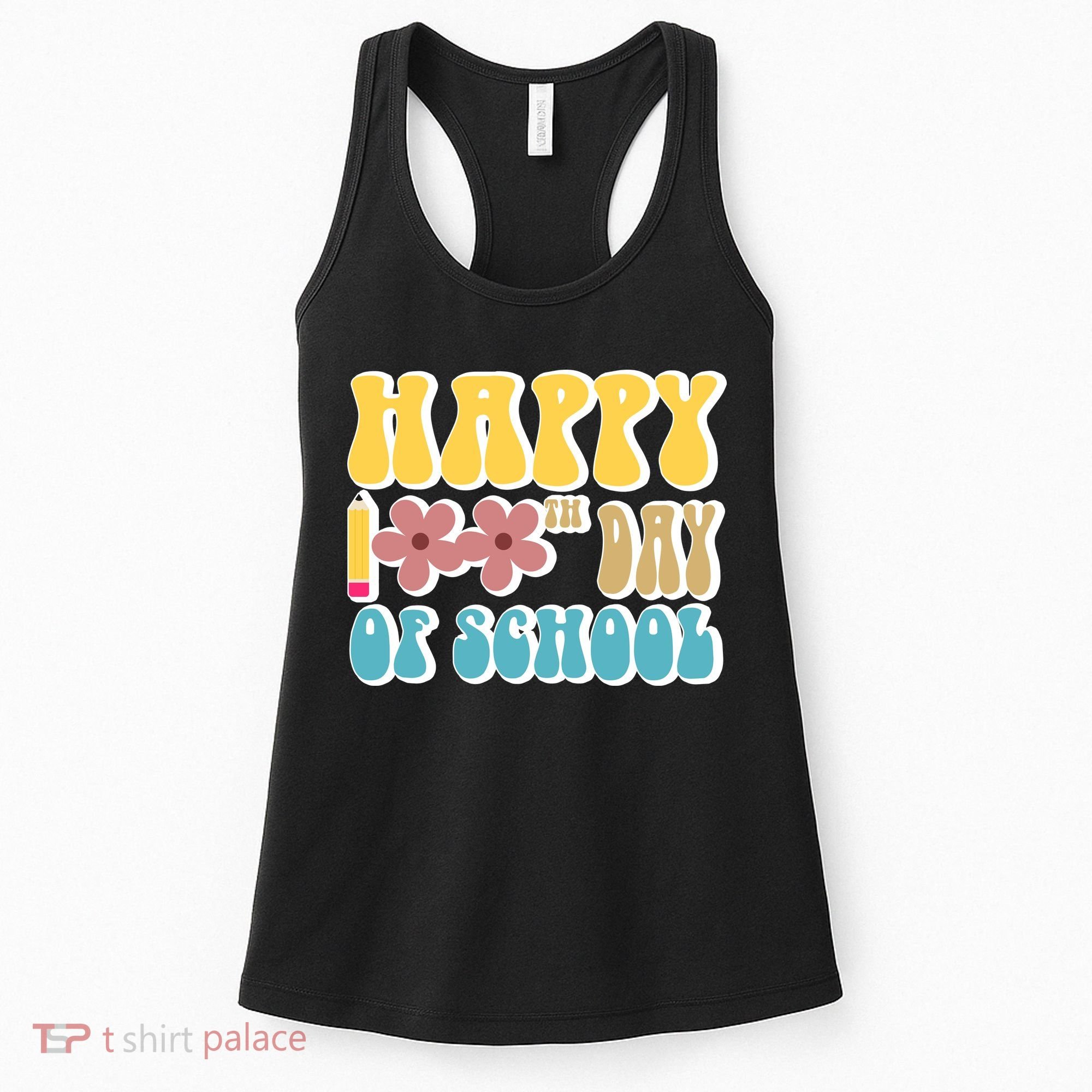 Happy 100th Day Of School Cute Retro Flower Women's Tank Top