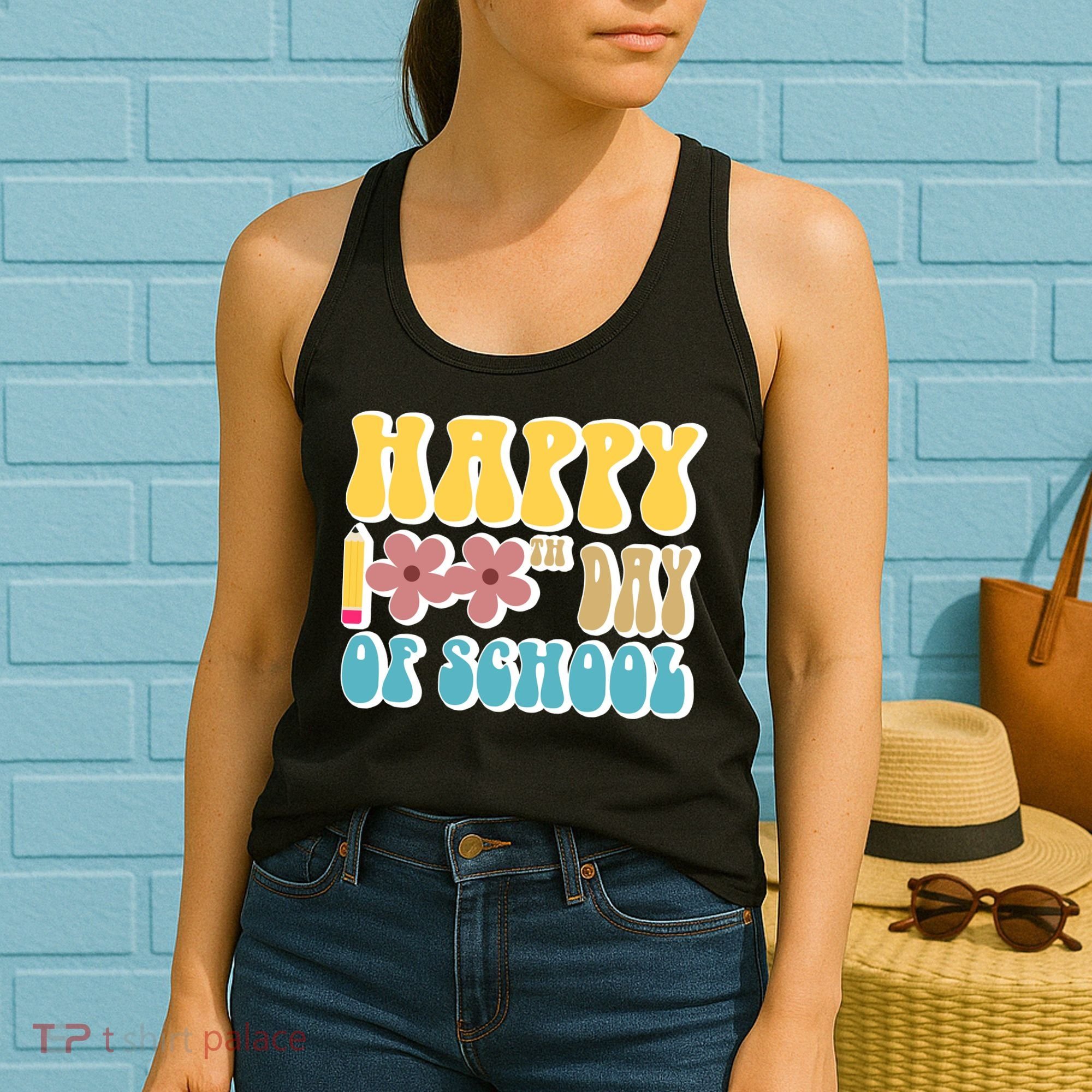 Happy 100th Day Of School Cute Retro Flower Women's Tank Top