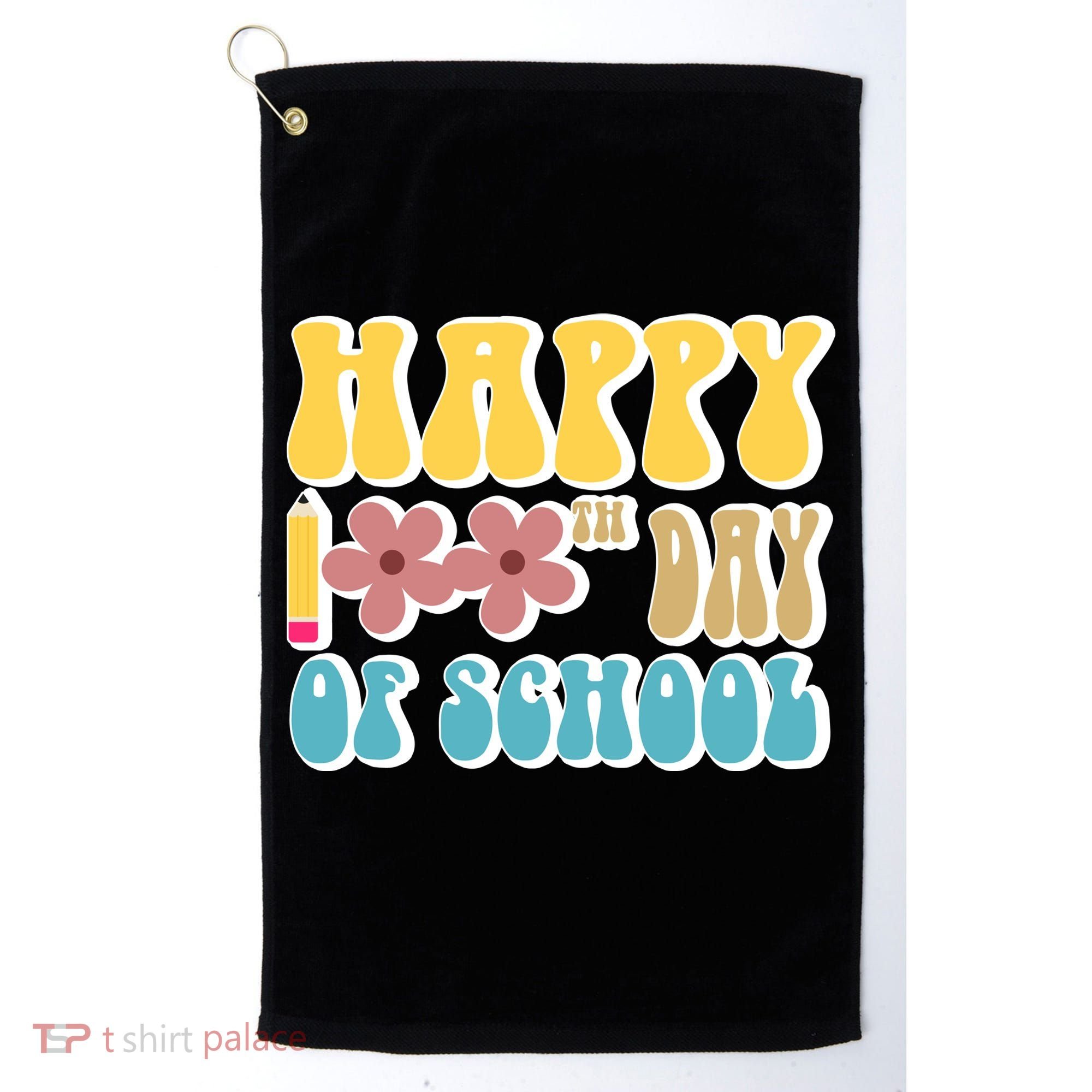 Happy 100th Day Of School Cute Retro Flower Golf Towel
