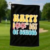 Happy 100th Day Of School Cute Retro Flower Golf Towel thumb 1