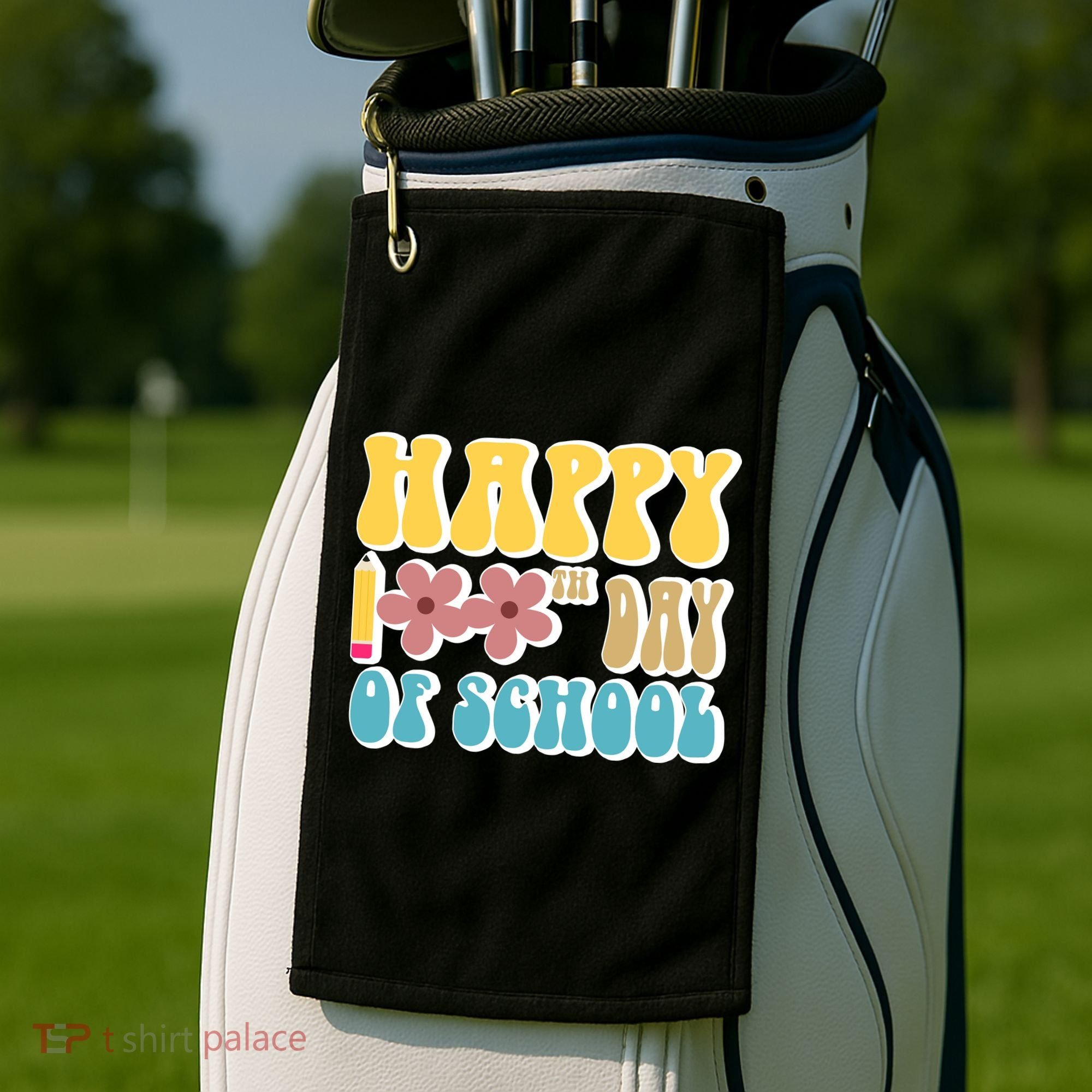 Happy 100th Day Of School Cute Retro Flower Golf Towel