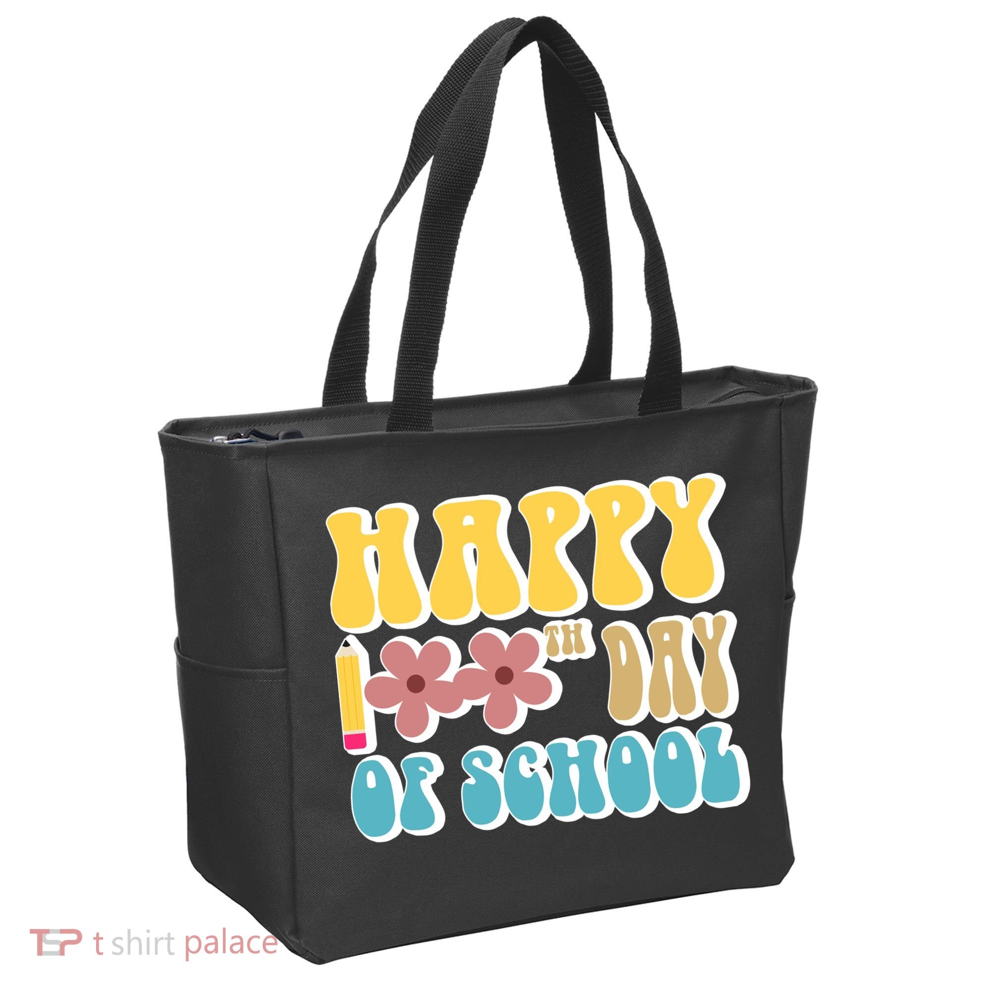 Happy 100th Day Of School Cute Retro Flower Tote Bag