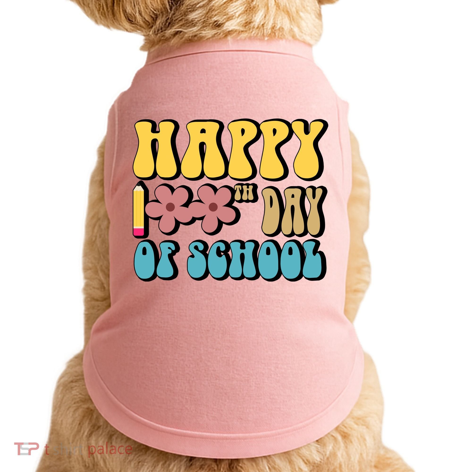 Happy 100th Day Of School Cute Retro Flower Doggie Tank