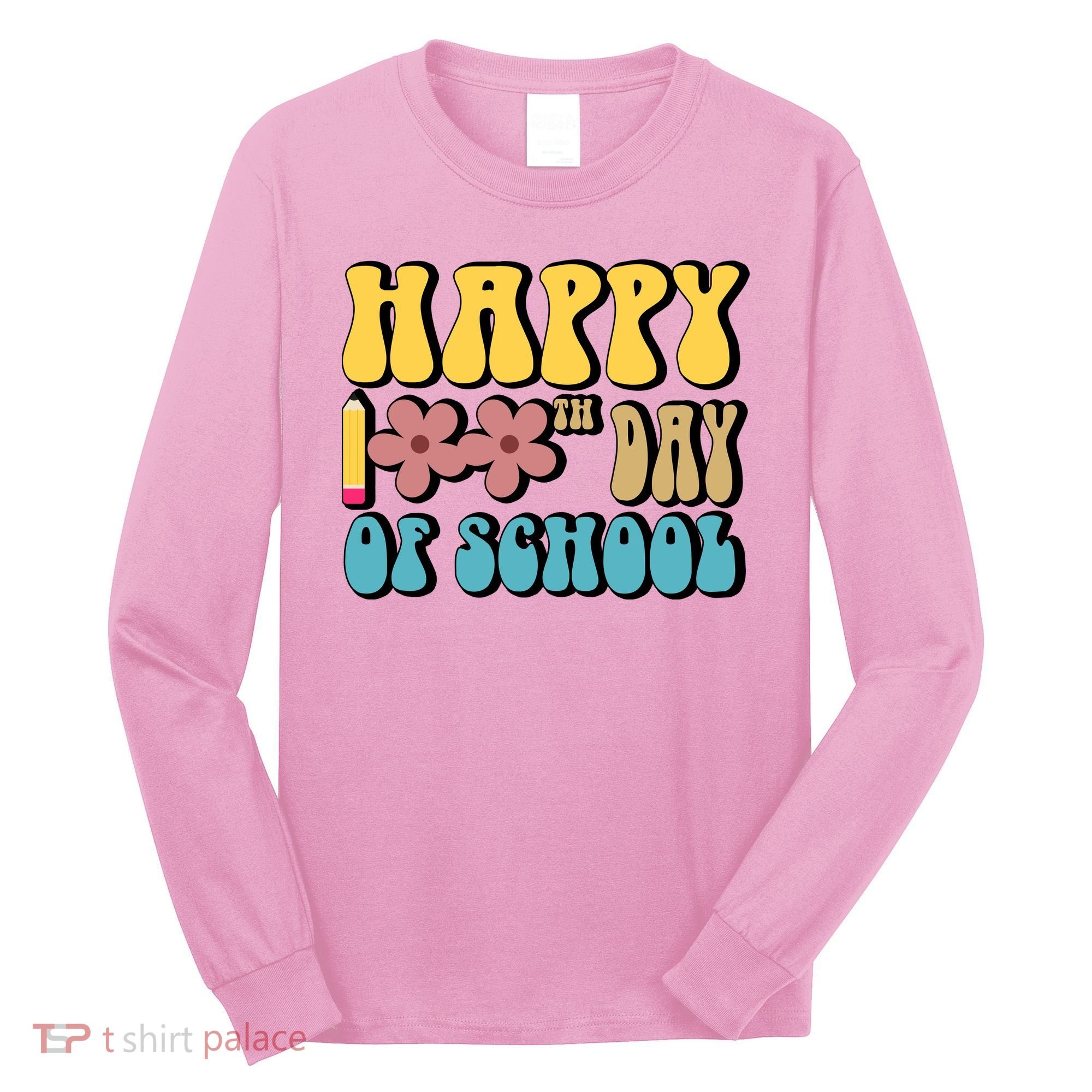 Happy 100th Day Of School Cute Retro Flower Long Sleeve Shirt