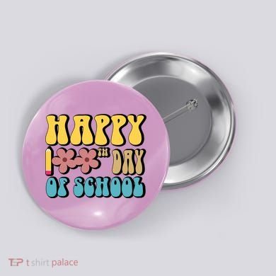 Happy 100th Day Of School Cute Retro Flower Button