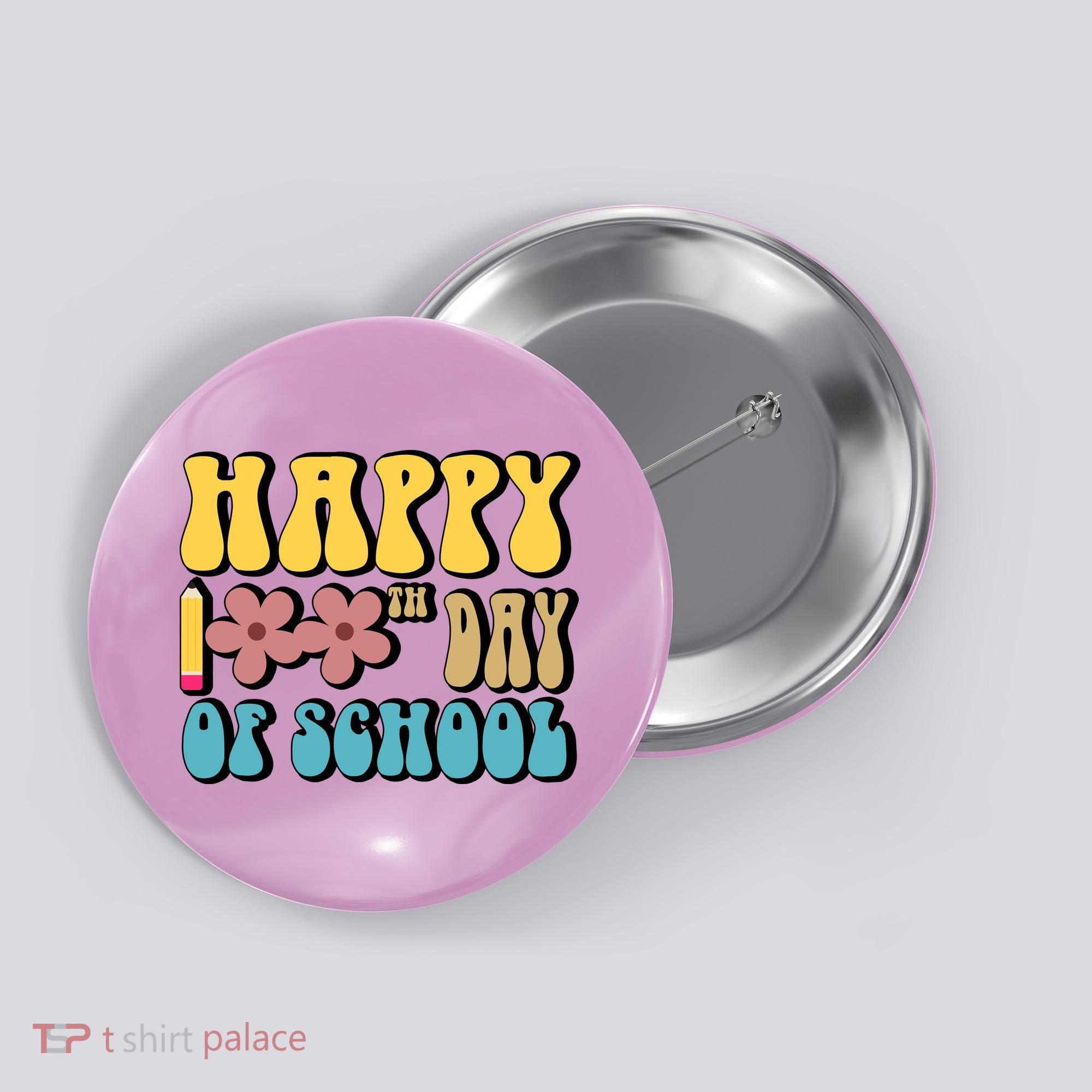 Happy 100th Day Of School Cute Retro Flower Button