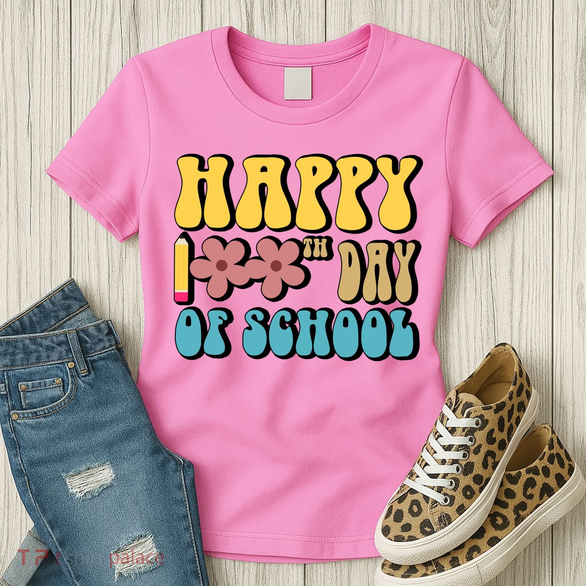 Happy 100th Day Of School Cute Retro Flower Women's T-Shirt