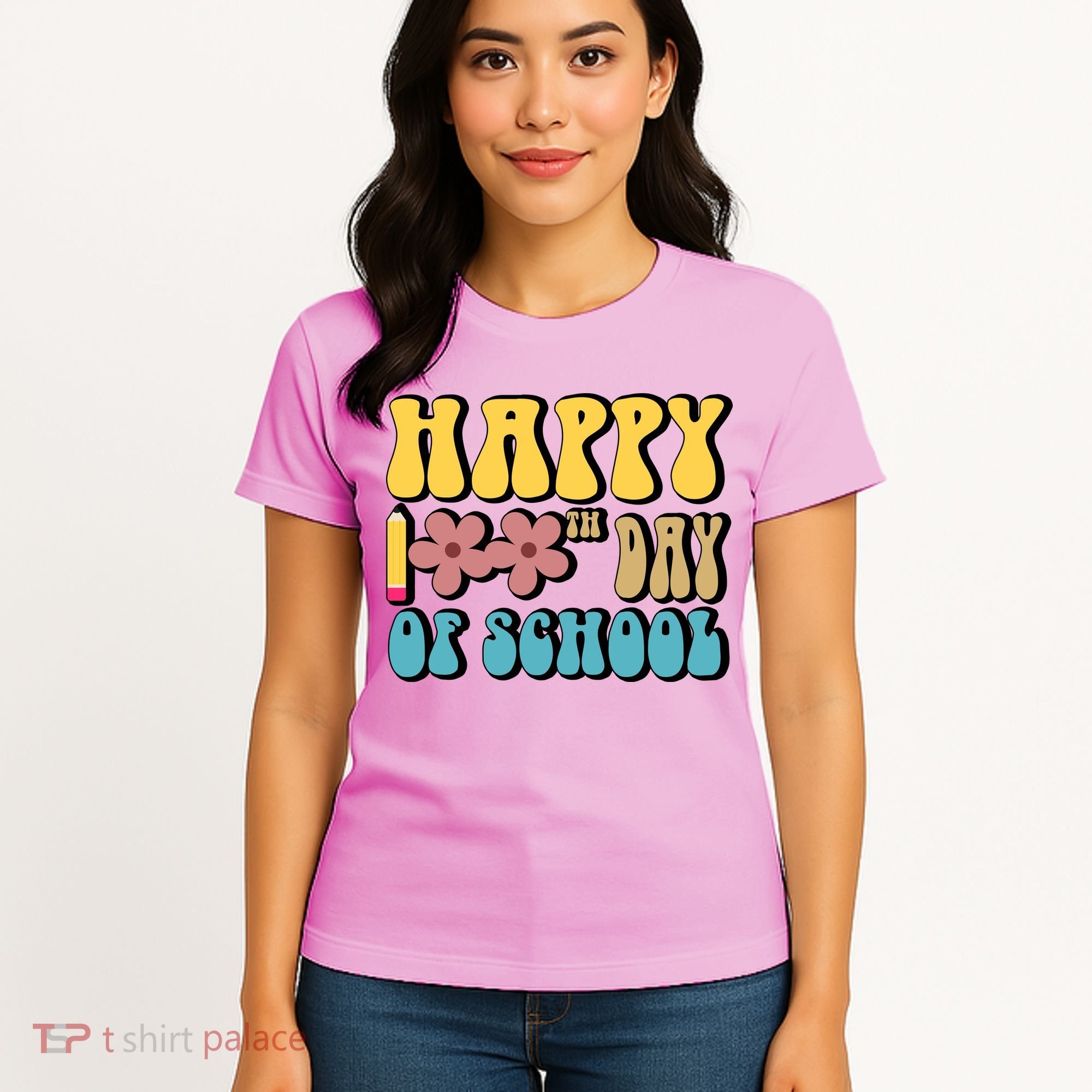 Happy 100th Day Of School Cute Retro Flower Women's T-Shirt