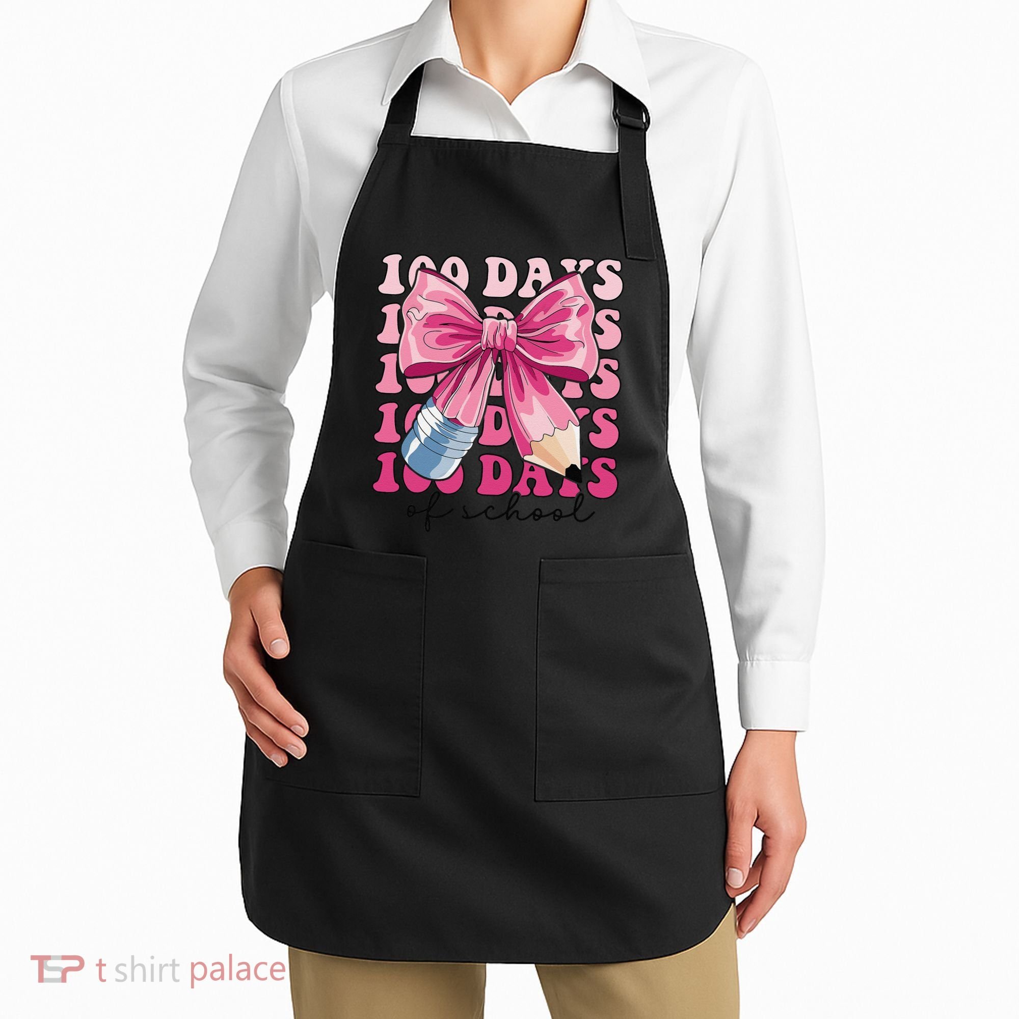 Happy 100 Days Of School Pencil Coquette Bow Teacher Gift Apron