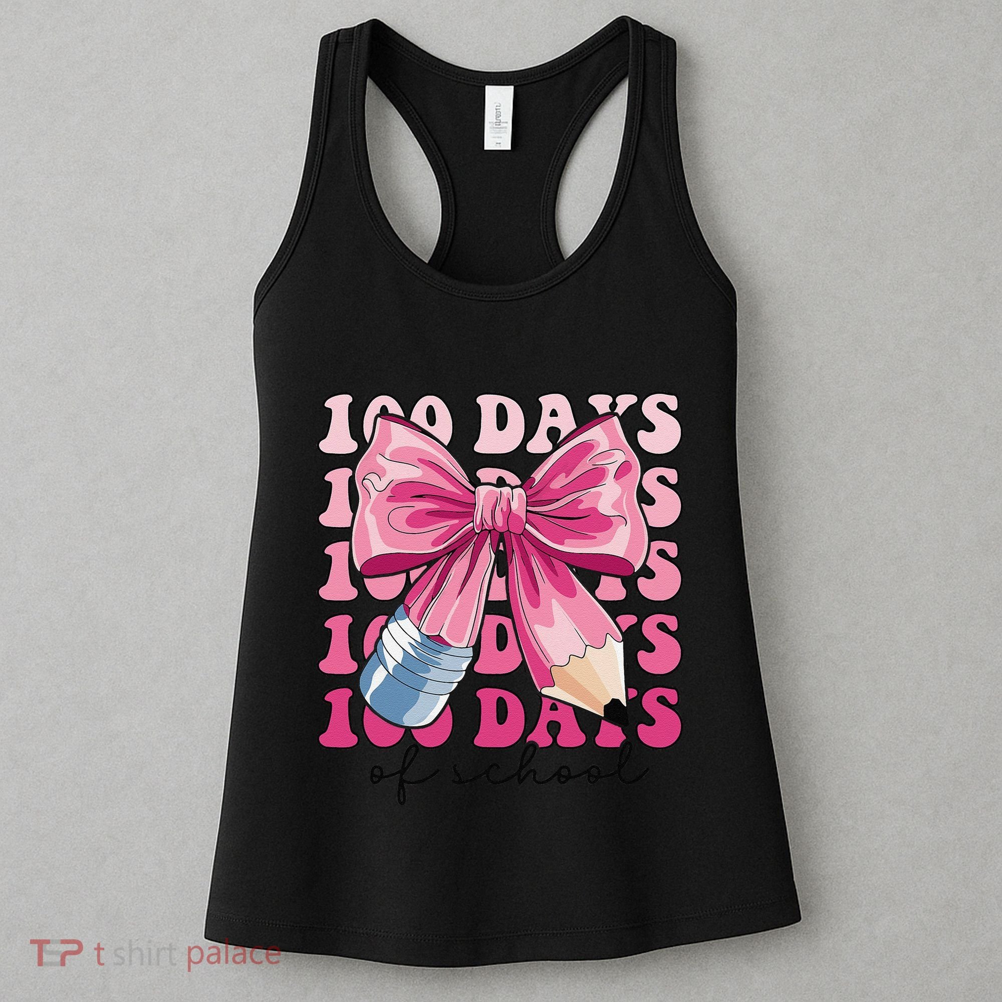 Happy 100 Days Of School Pencil Coquette Bow Teacher Gift Women's Tank Top