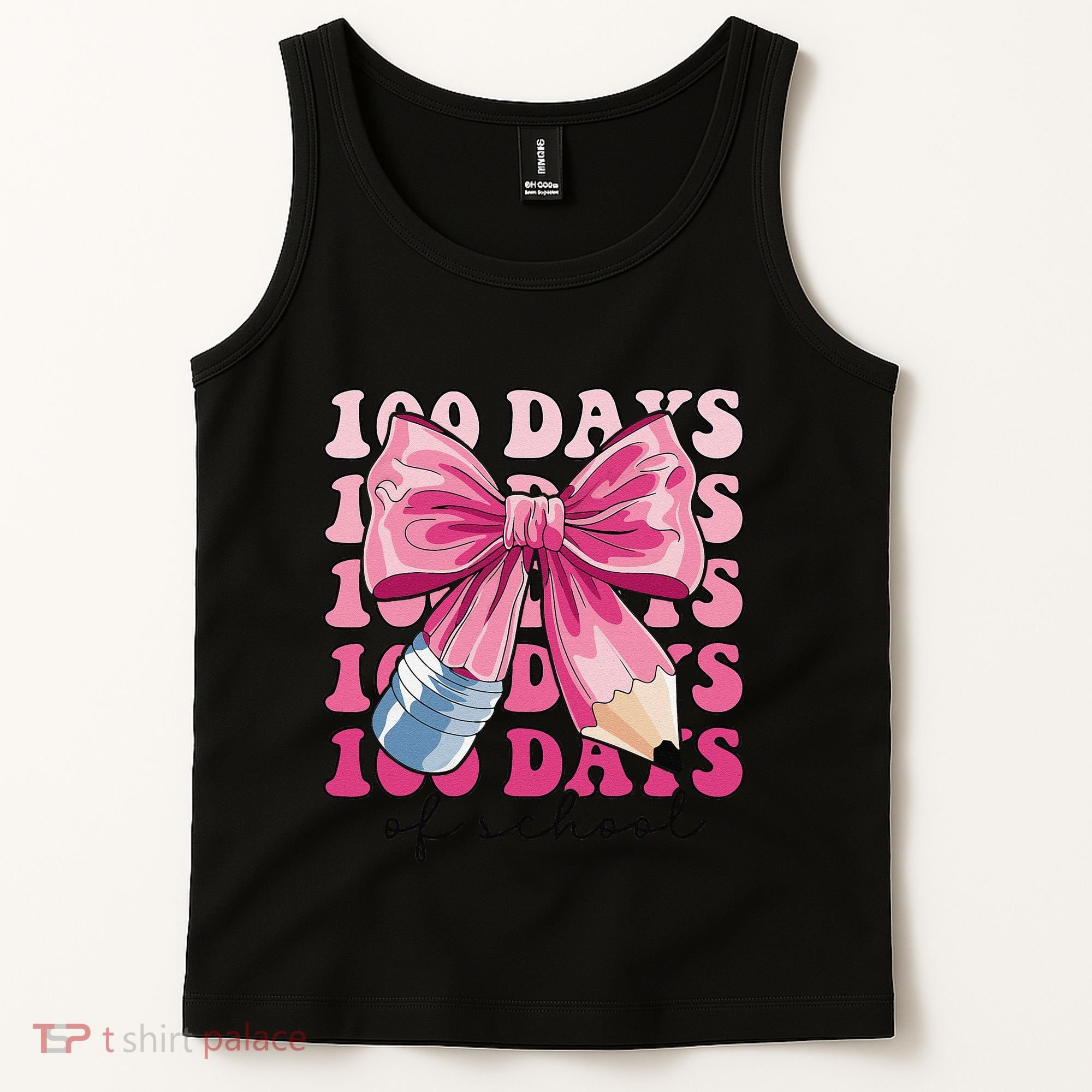 Happy 100 Days Of School Pencil Coquette Bow Teacher Gift Tank Top