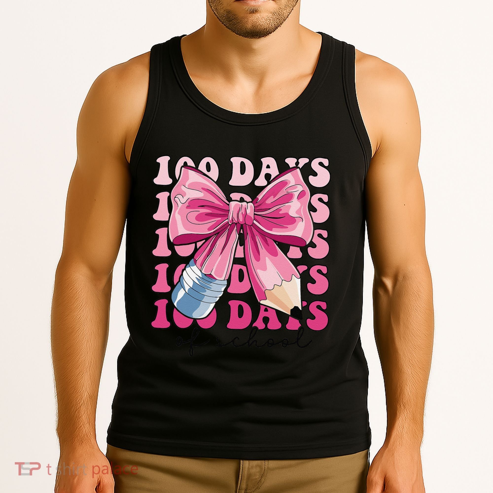 Happy 100 Days Of School Pencil Coquette Bow Teacher Gift Tank Top