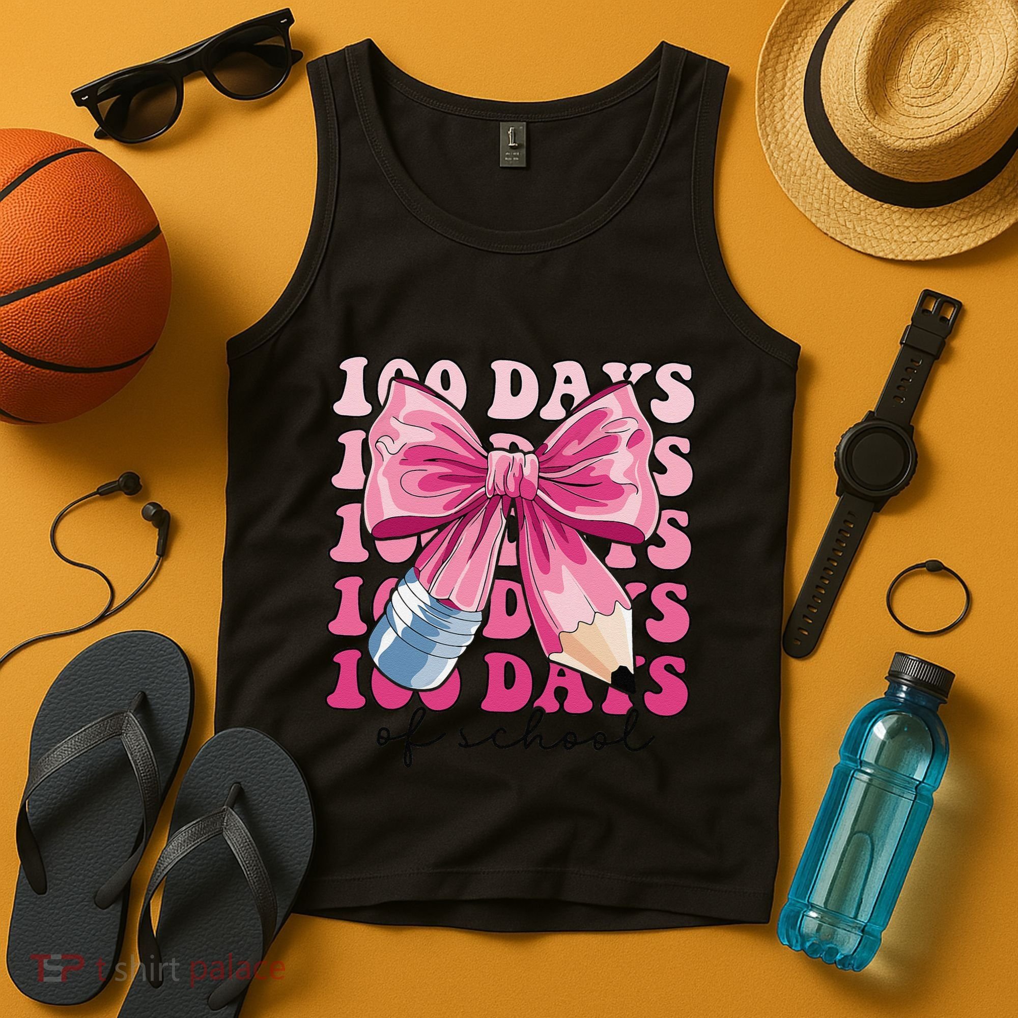 Happy 100 Days Of School Pencil Coquette Bow Teacher Gift Tank Top