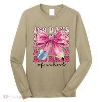 Happy 100 Days Of School Pencil Coquette Bow Teacher Gift Long Sleeve Shirt thumb 0
