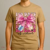Happy 100 Days Of School Pencil Coquette Bow Teacher Gift T-Shirt thumb 3