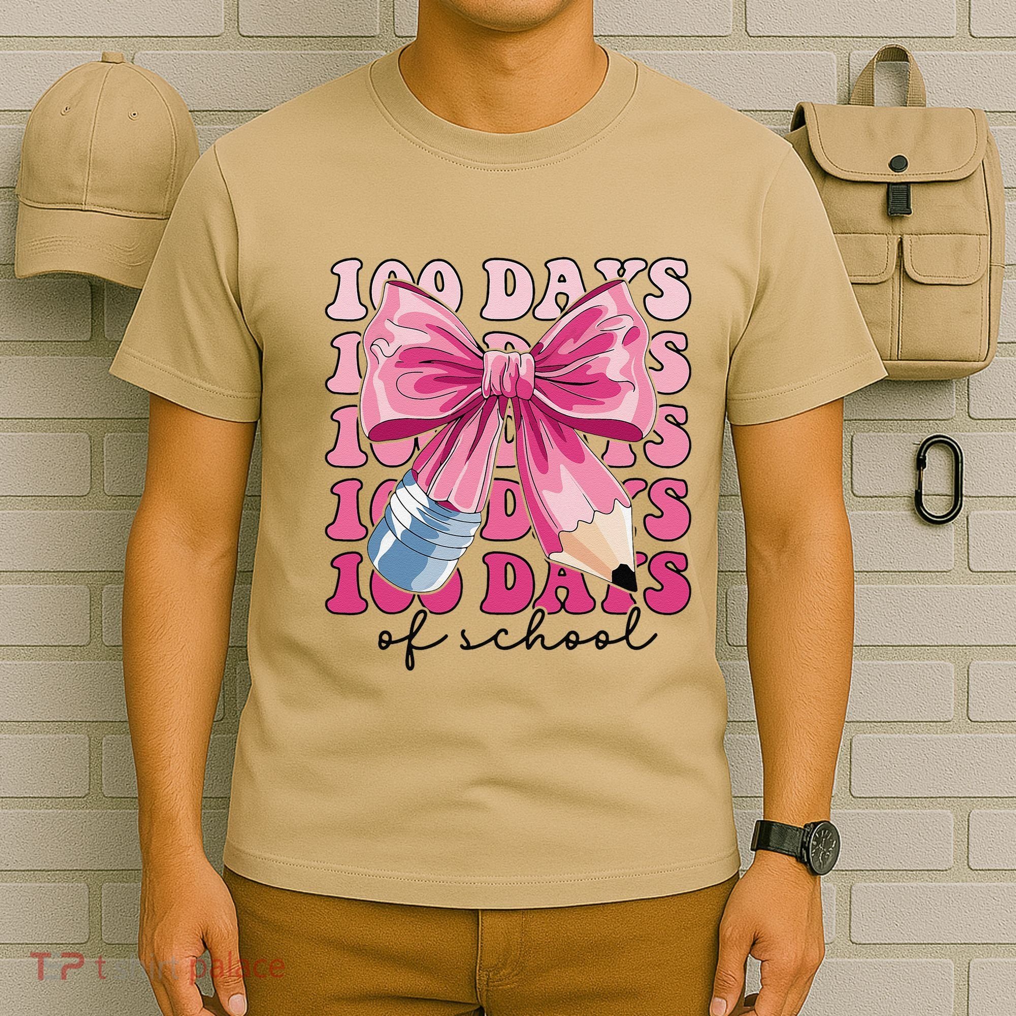 Happy 100 Days Of School Pencil Coquette Bow Teacher Gift T-Shirt