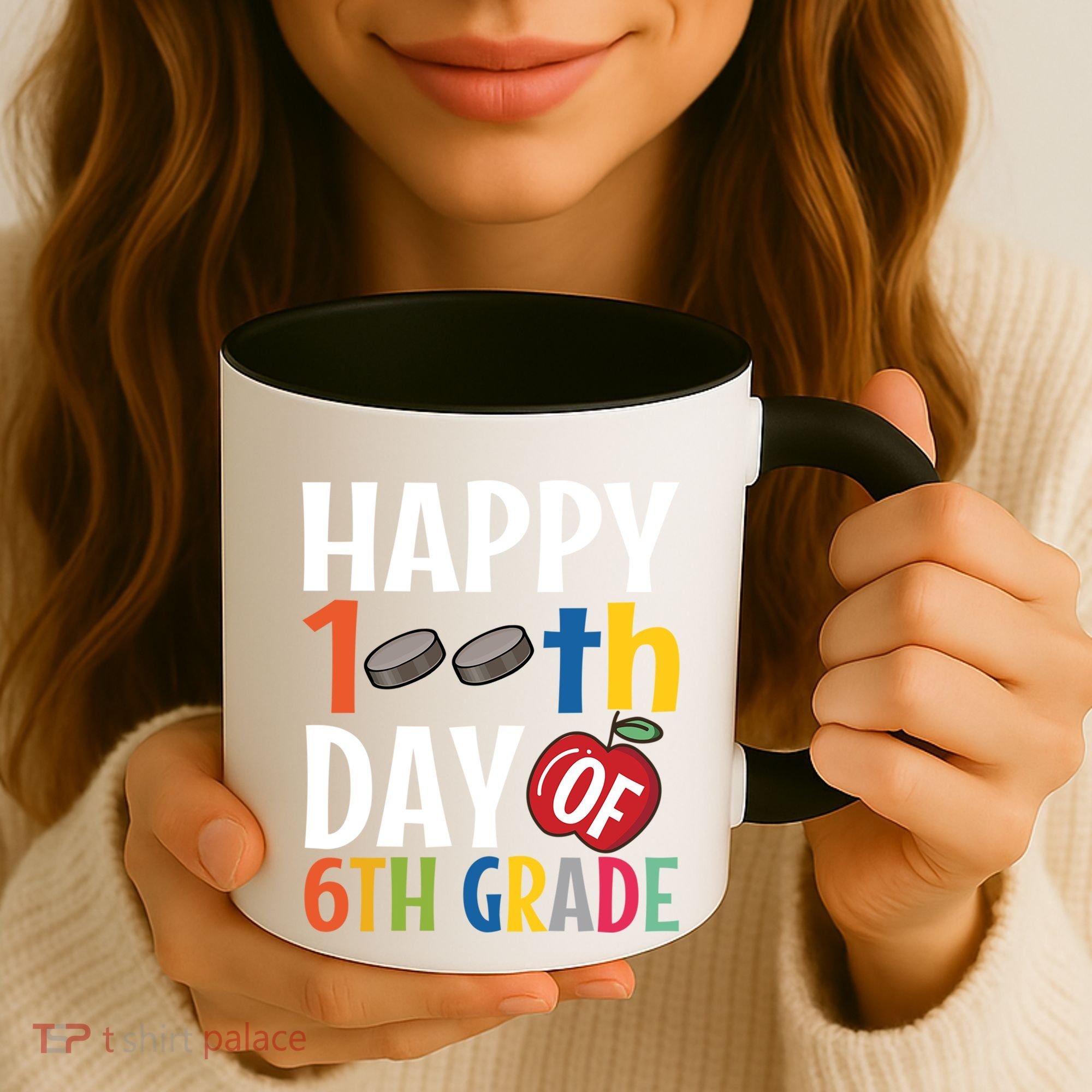 Happy 100Th Day Of 6Th Grade Hockey School Teacher Student Gift Coffee Mug