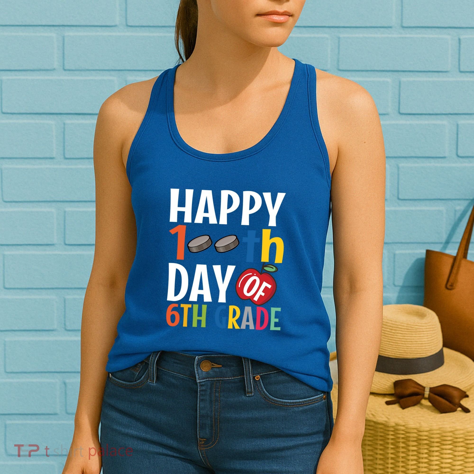 Happy 100Th Day Of 6Th Grade Hockey School Teacher Student Gift Women's Tank Top