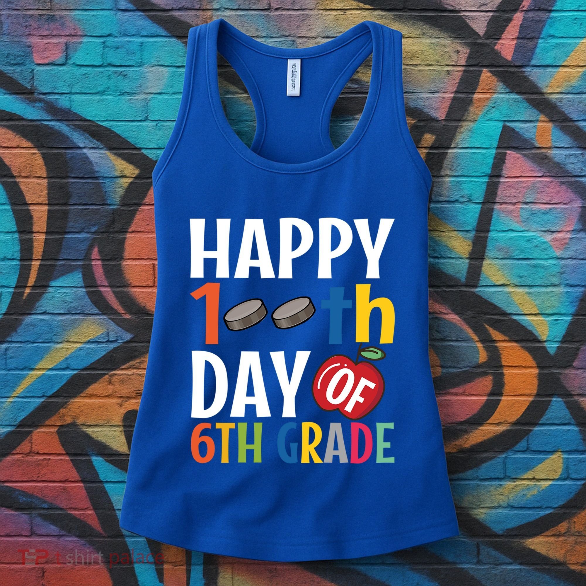 Happy 100Th Day Of 6Th Grade Hockey School Teacher Student Gift Women's Tank Top