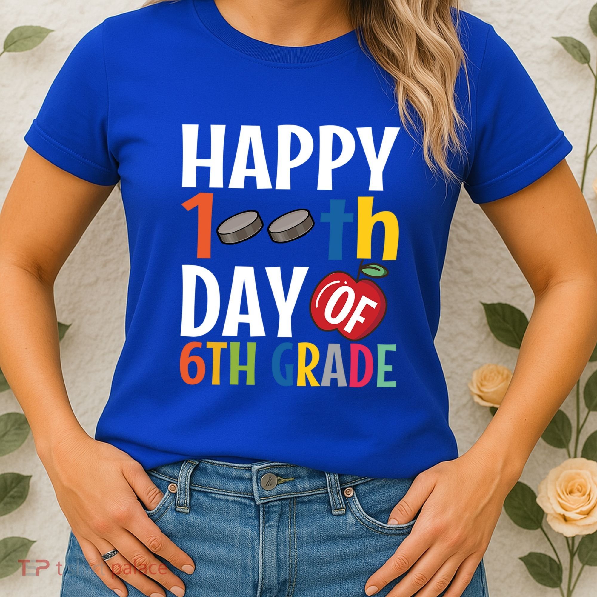 Happy 100Th Day Of 6Th Grade Hockey School Teacher Student Gift Women's T-Shirt