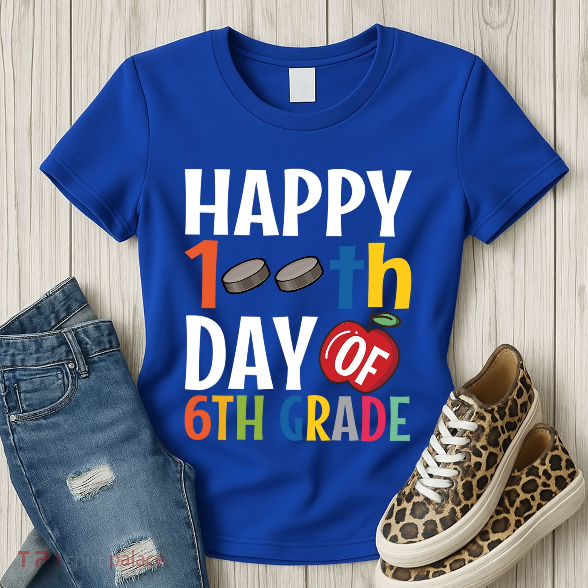 Happy 100Th Day Of 6Th Grade Hockey School Teacher Student Gift Women's T-Shirt
