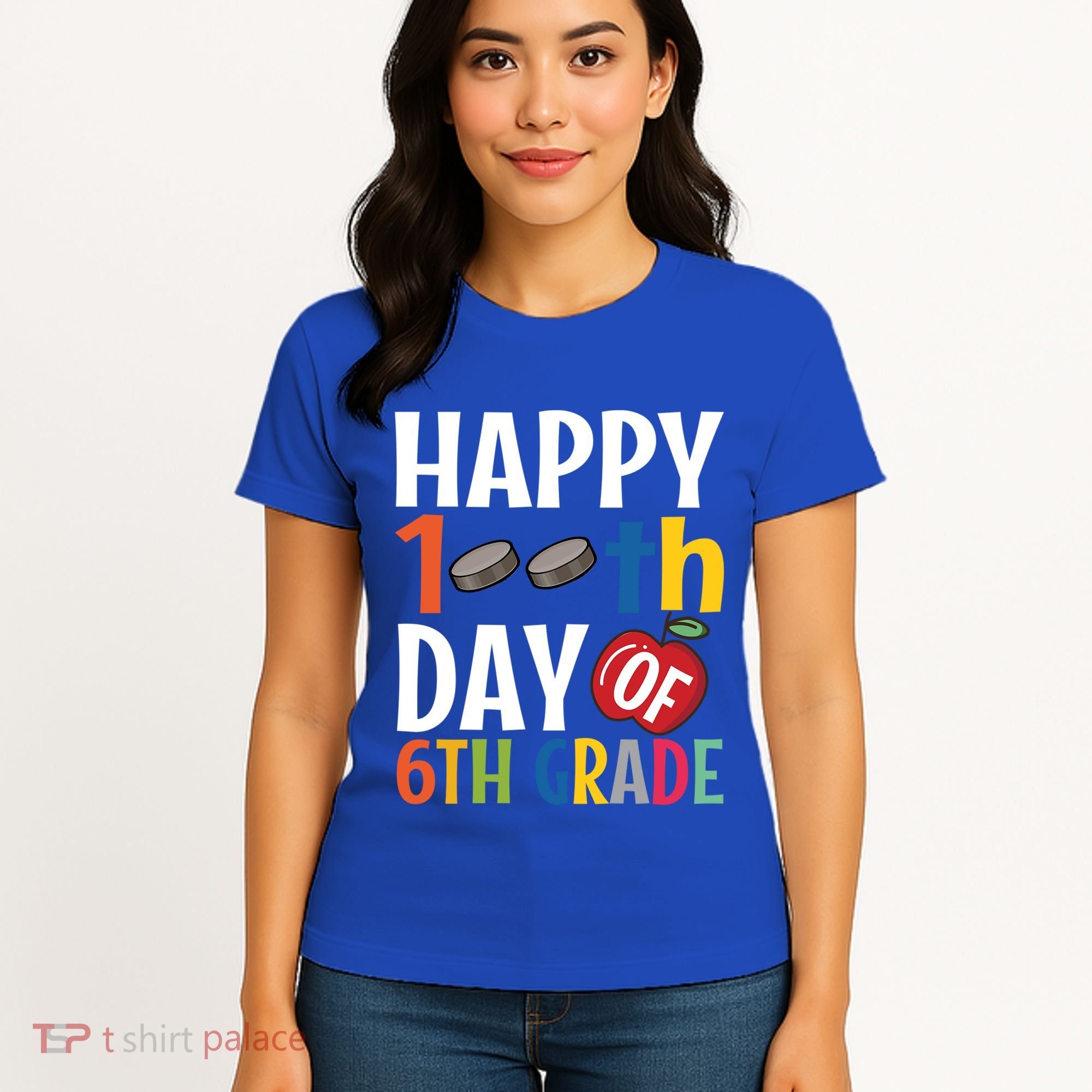 Happy 100Th Day Of 6Th Grade Hockey School Teacher Student Gift Women's T-Shirt