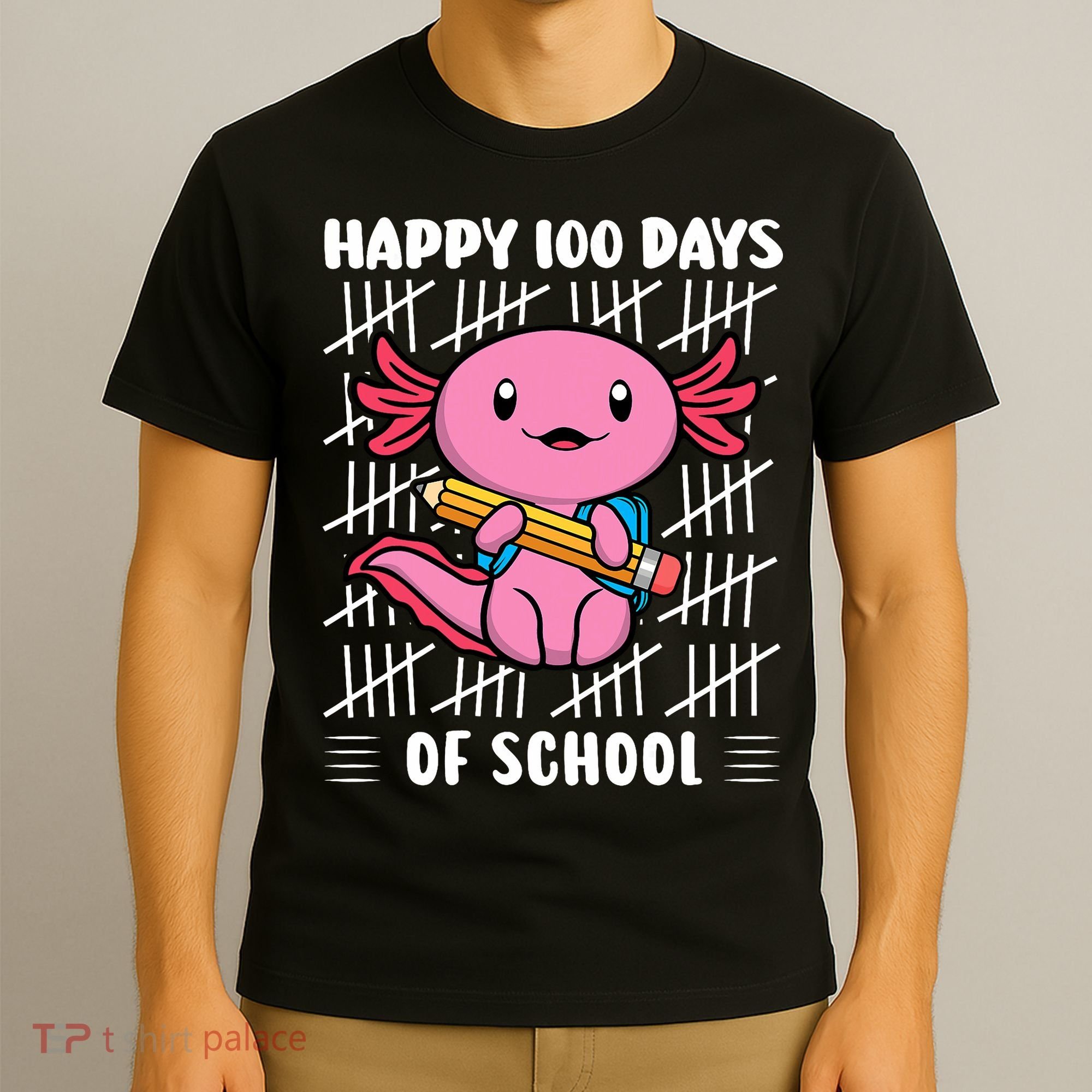 Happy 100 Days Of School Cute Axolotl Kindergarten 100th Day  T-Shirt