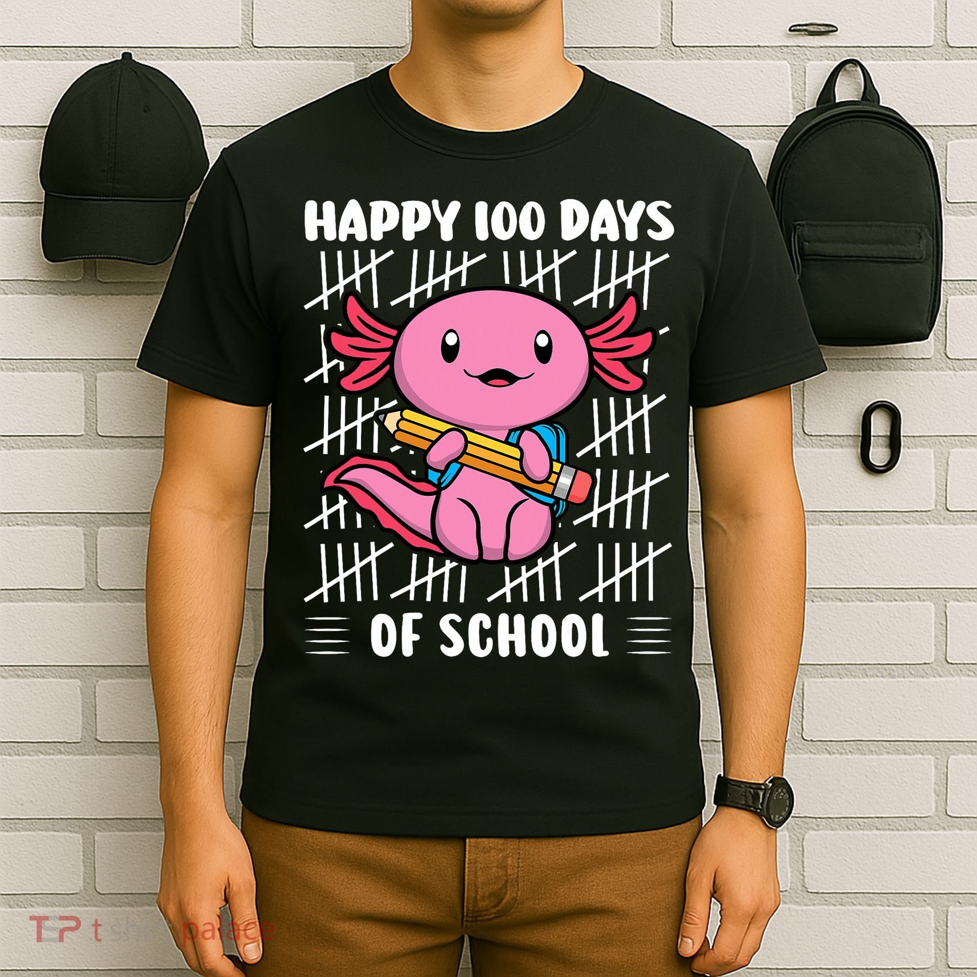 Happy 100 Days Of School Cute Axolotl Kindergarten 100th Day  T-Shirt