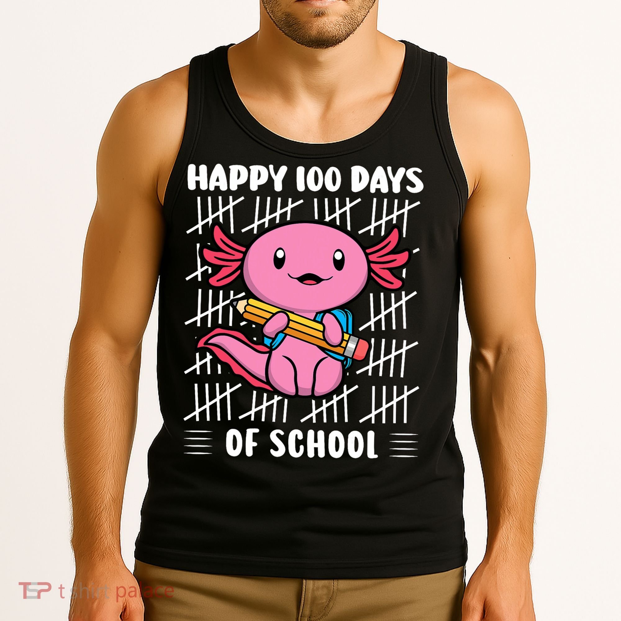 Happy 100 Days Of School Cute Axolotl Kindergarten 100th Day  Tank Top