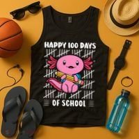 Happy 100 Days Of School Cute Axolotl Kindergarten 100th Day  Tank Top thumb 4