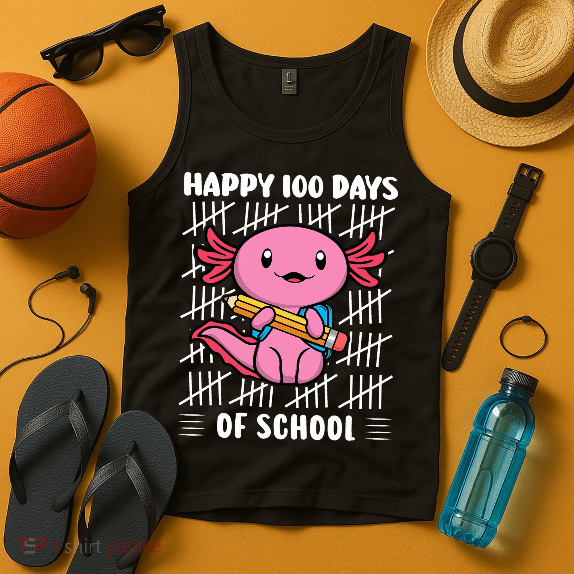 Happy 100 Days Of School Cute Axolotl Kindergarten 100th Day  Tank Top