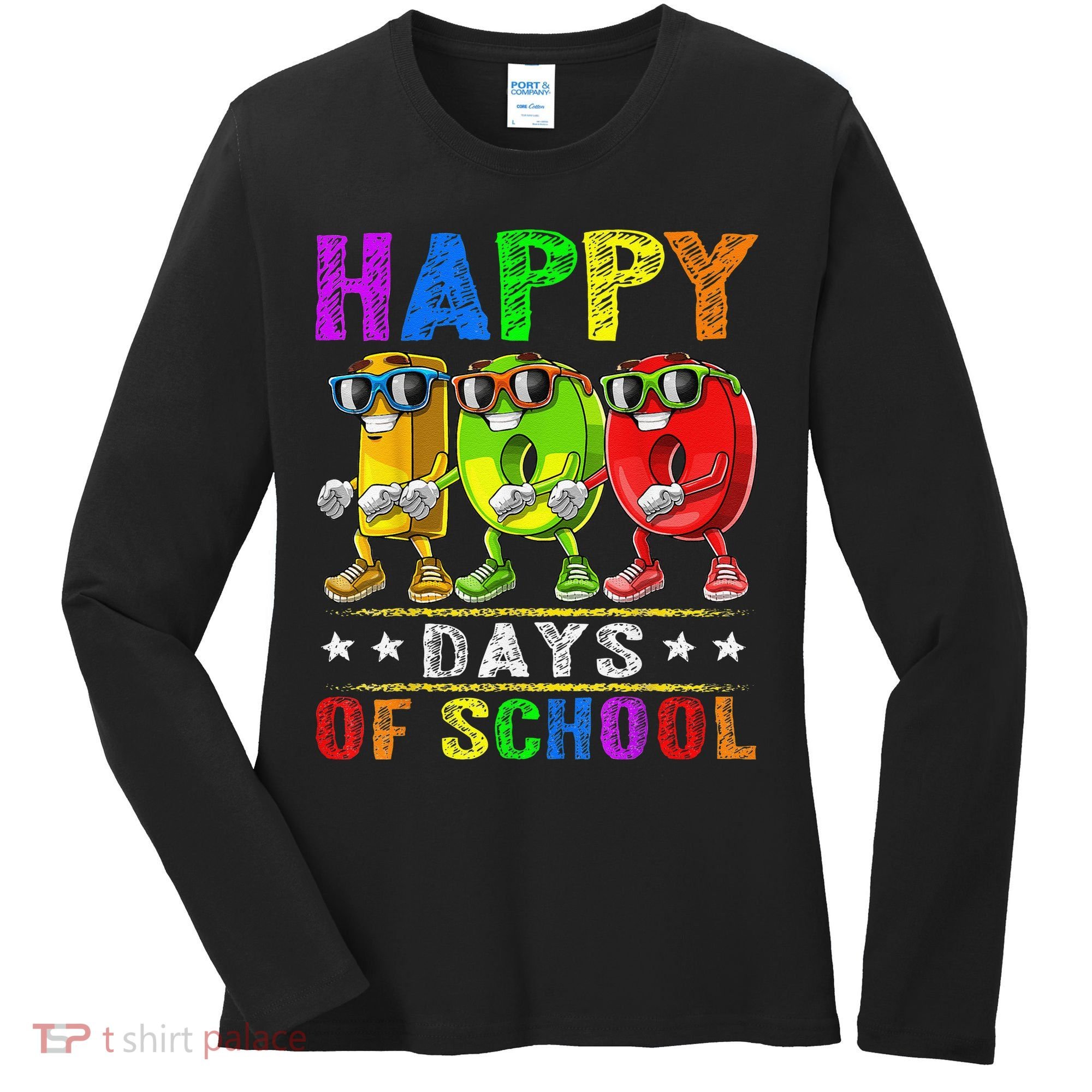 Happy 100 Days of School Flossing 100th Day School Women's Long Sleeve Shirt