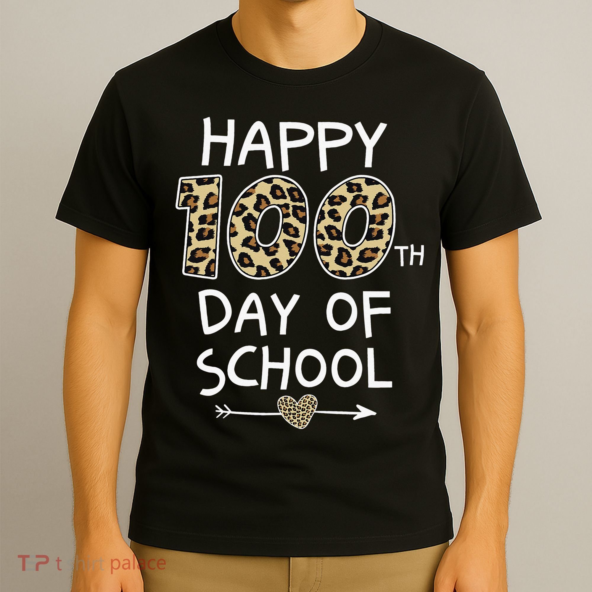 Happy 100th Day Of School Leopard Cute For Teacher Student T-Shirt