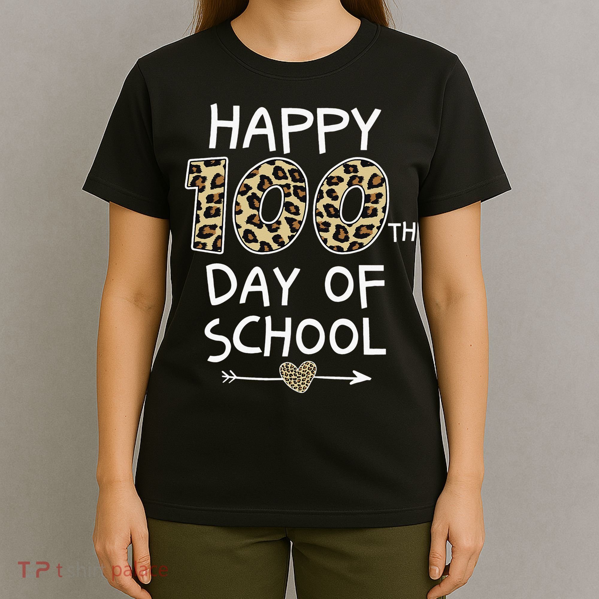 Happy 100th Day Of School Leopard Cute For Teacher Student T-Shirt
