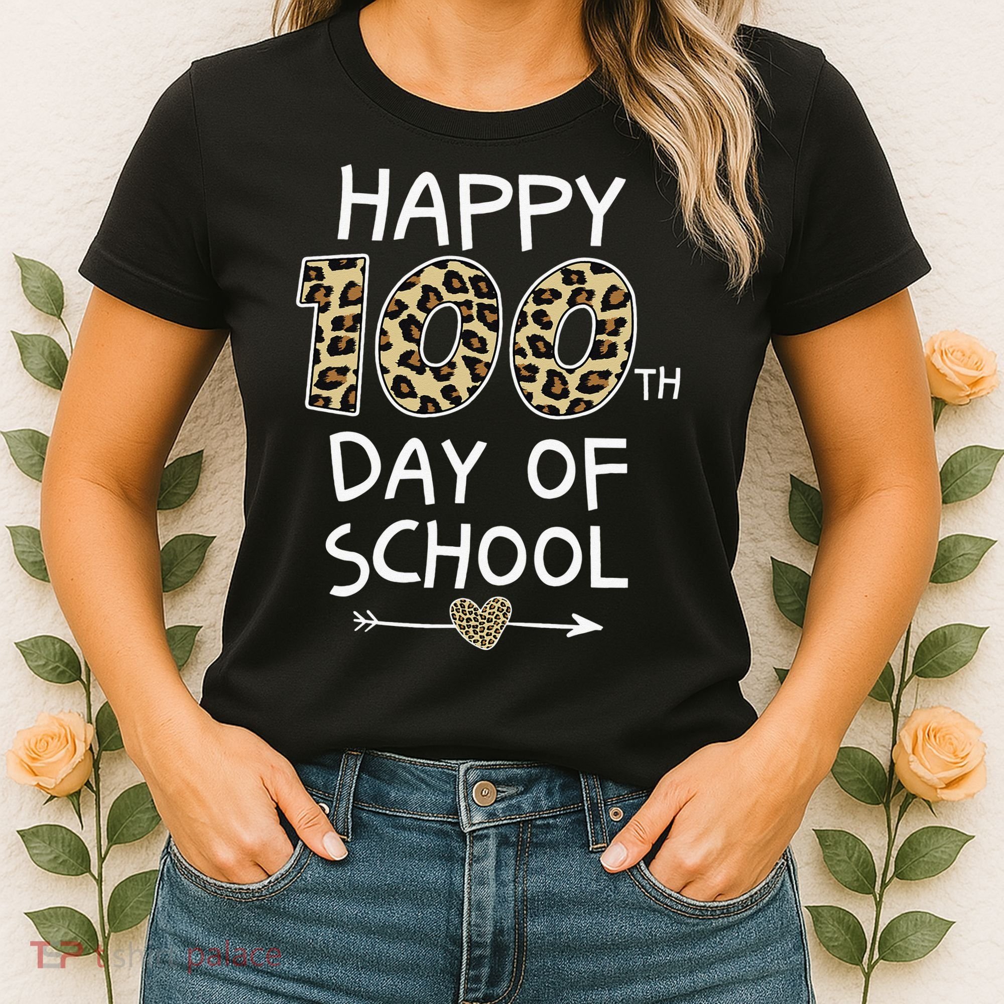 Happy 100th Day Of School Leopard Cute For Teacher Student Women's T-Shirt