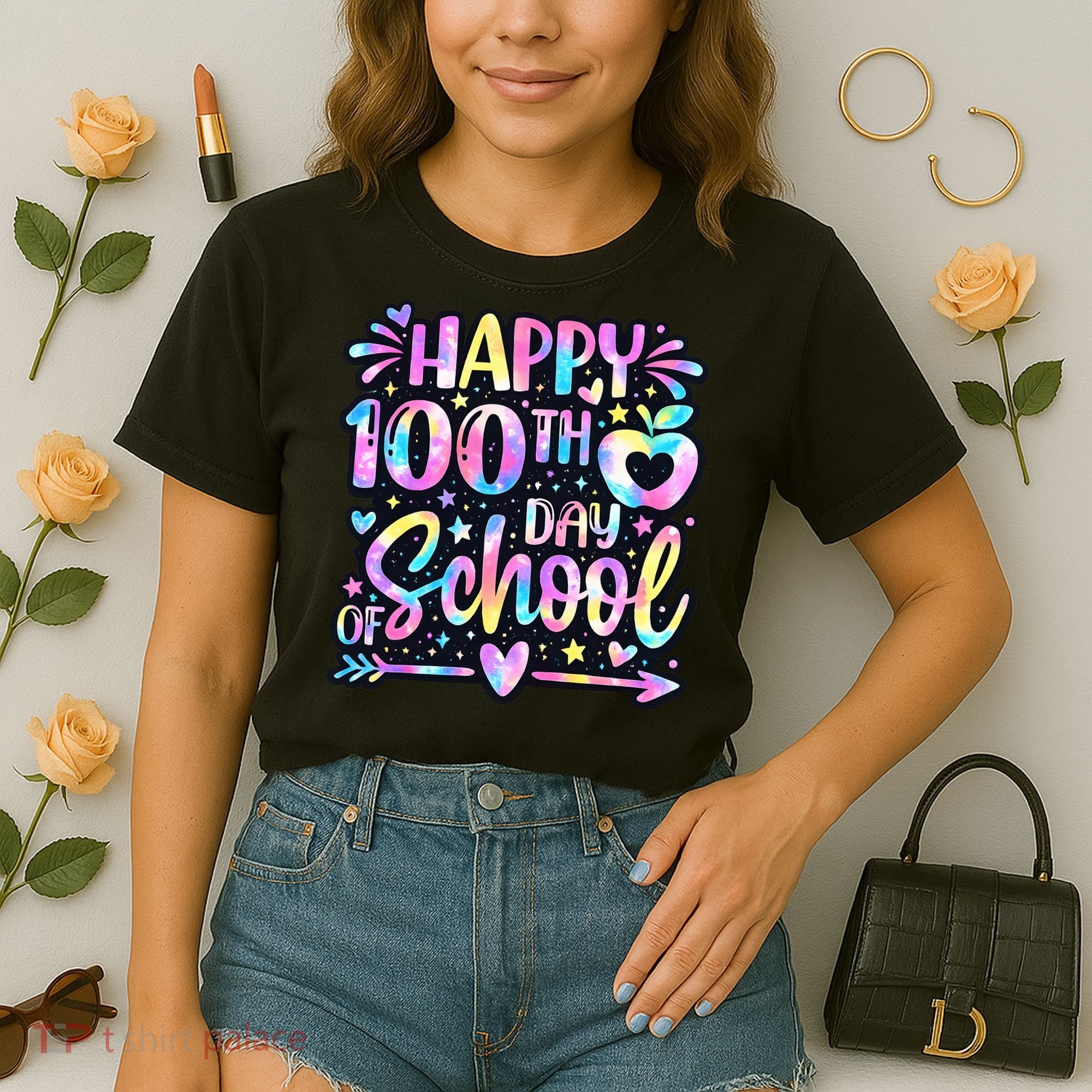 Happy 100th Day Of School Tie Dye Rainbow 100 Days Comfort Colors Boxy T-Shirt