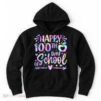 Happy 100th Day Of School Tie Dye Rainbow 100 Days Hoodie thumb 0