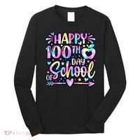 Happy 100th Day Of School Tie Dye Rainbow 100 Days Long Sleeve Shirt thumb 0
