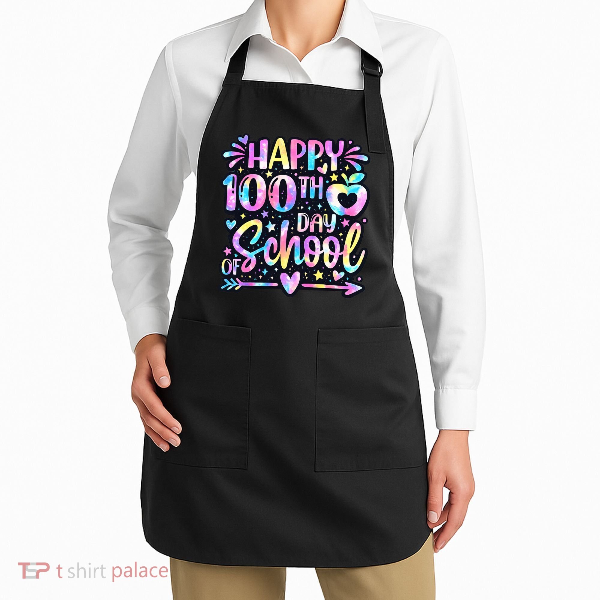 Happy 100th Day Of School Tie Dye Rainbow 100 Days Apron