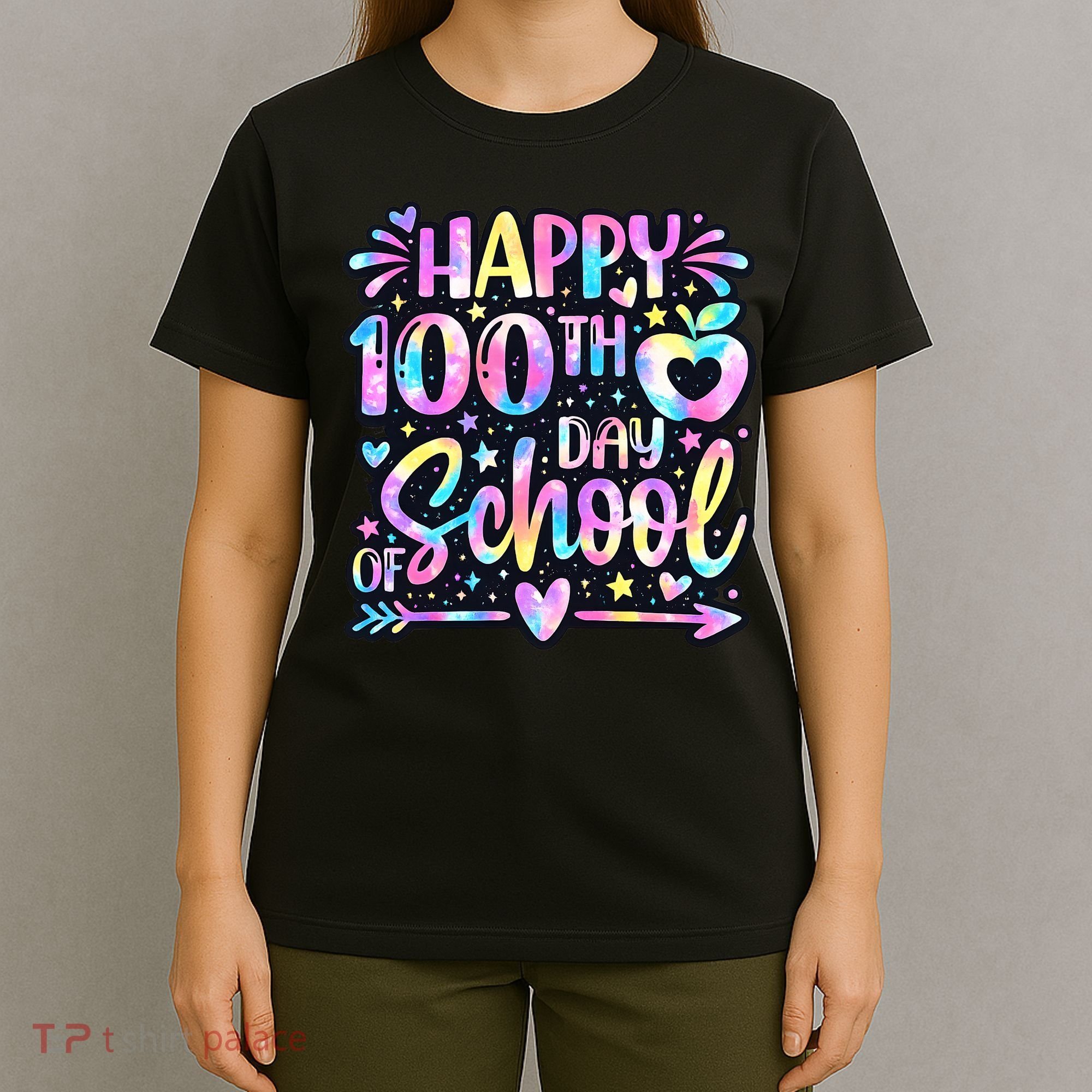 Happy 100th Day Of School Tie Dye Rainbow 100 Days T-Shirt