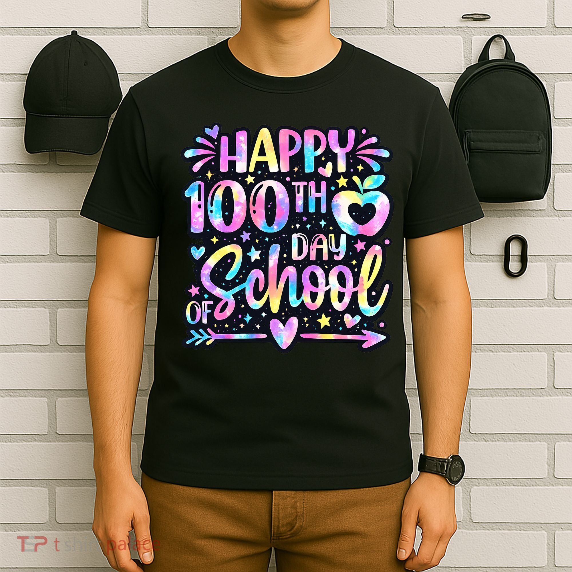 Happy 100th Day Of School Tie Dye Rainbow 100 Days T-Shirt