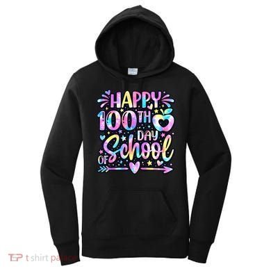 Happy 100th Day Of School Tie Dye Rainbow 100 Days Women's Hoodie