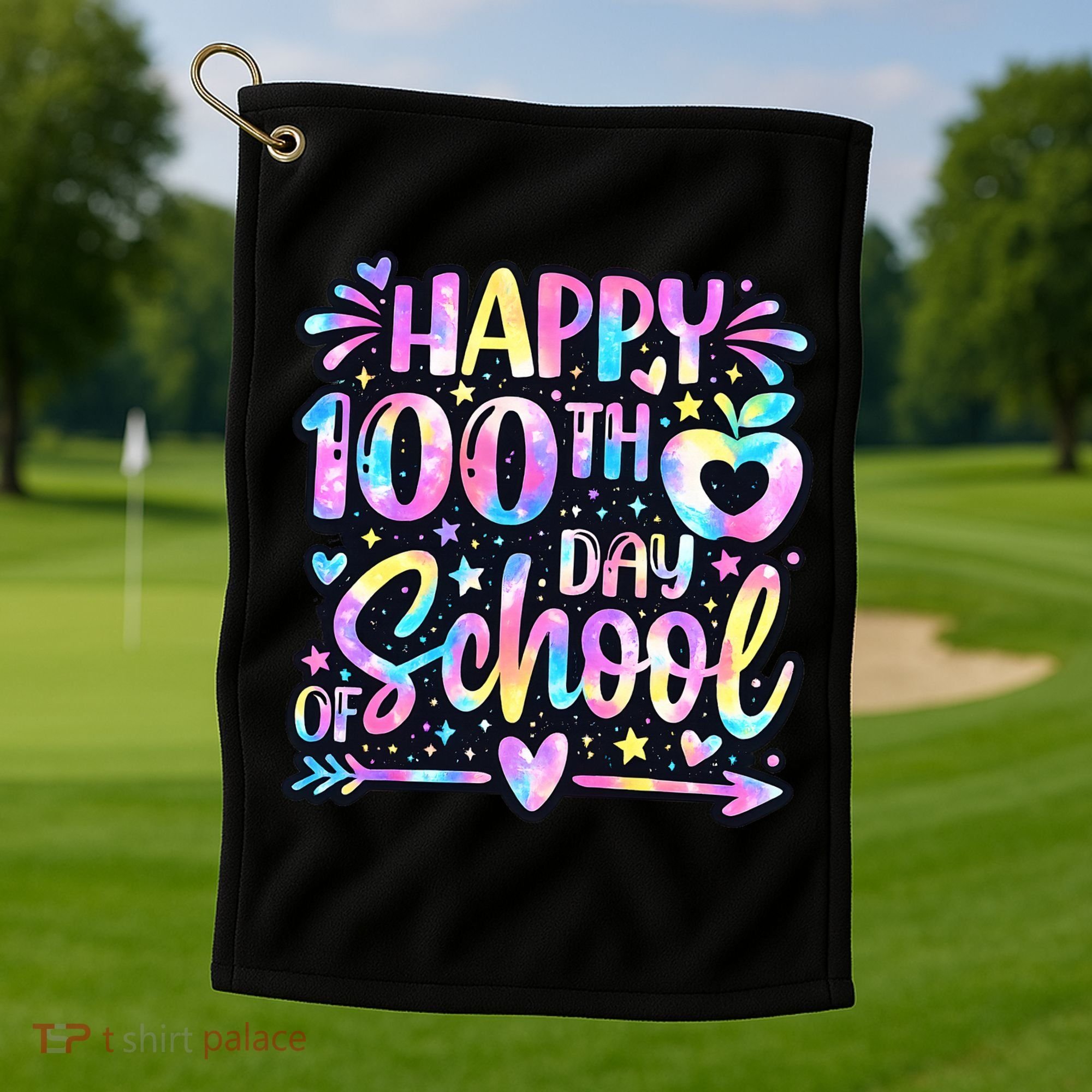 Happy 100th Day Of School Tie Dye Rainbow 100 Days Golf Towel