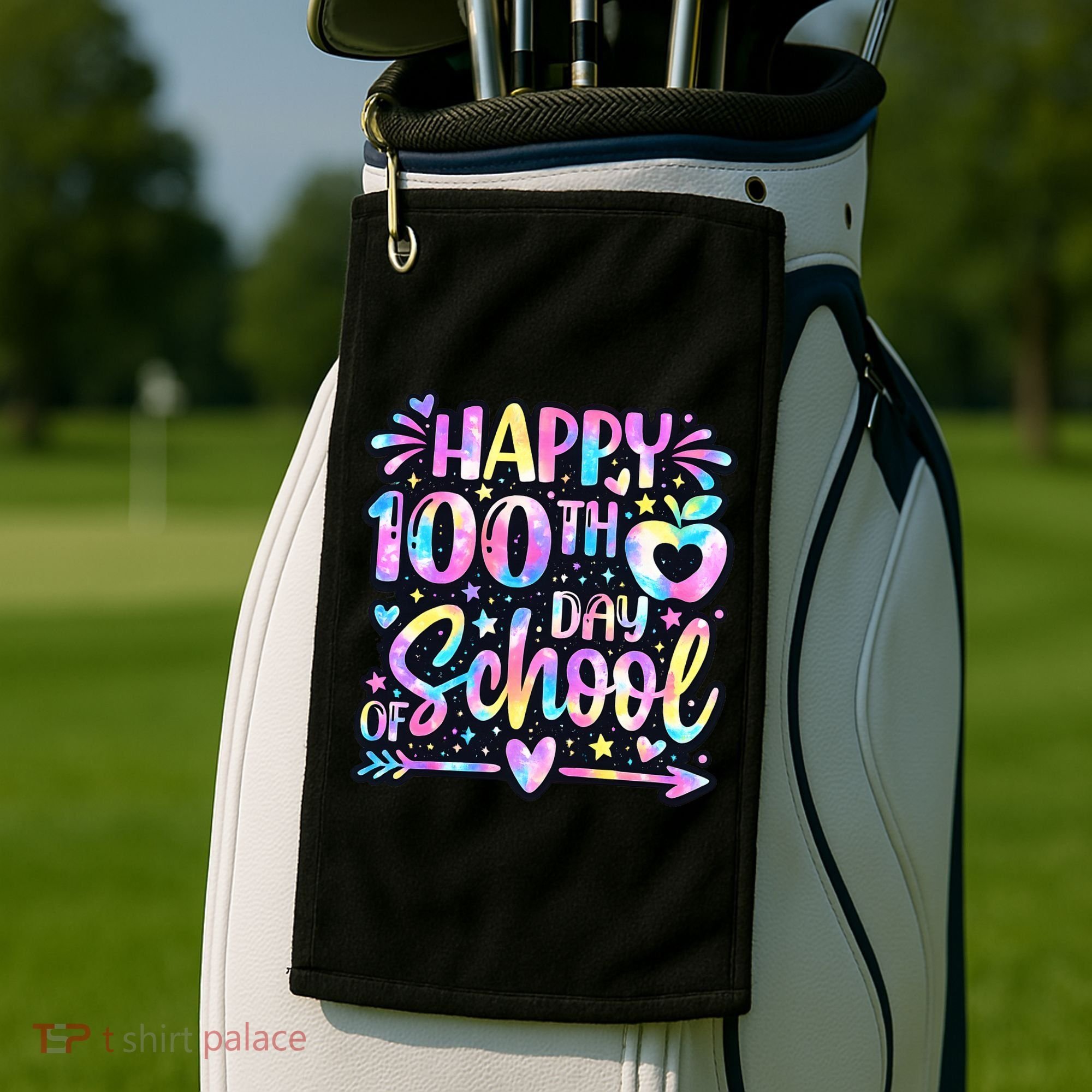 Happy 100th Day Of School Tie Dye Rainbow 100 Days Golf Towel